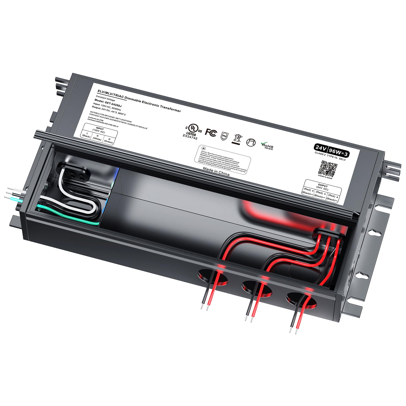 288W Dimmable Led Driver 24V With Junction Box,Triac Elv/Mlv Led Transformer Compatible With Lutron&Leviton Switches,Dimmable Le