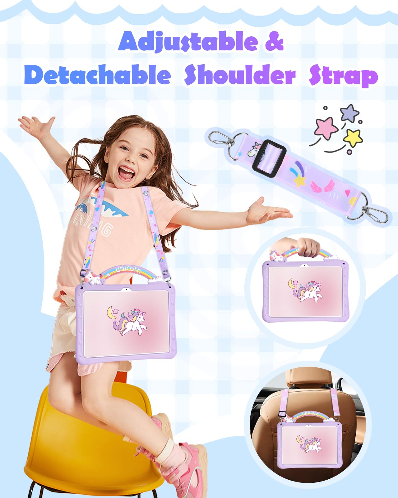 Wazzasoft For Ipad 10Th Generation Case 10.9 Inch Girls Cute Girly Cartoon Kawaii Pretty Purple Design Cover With Stand & Strap