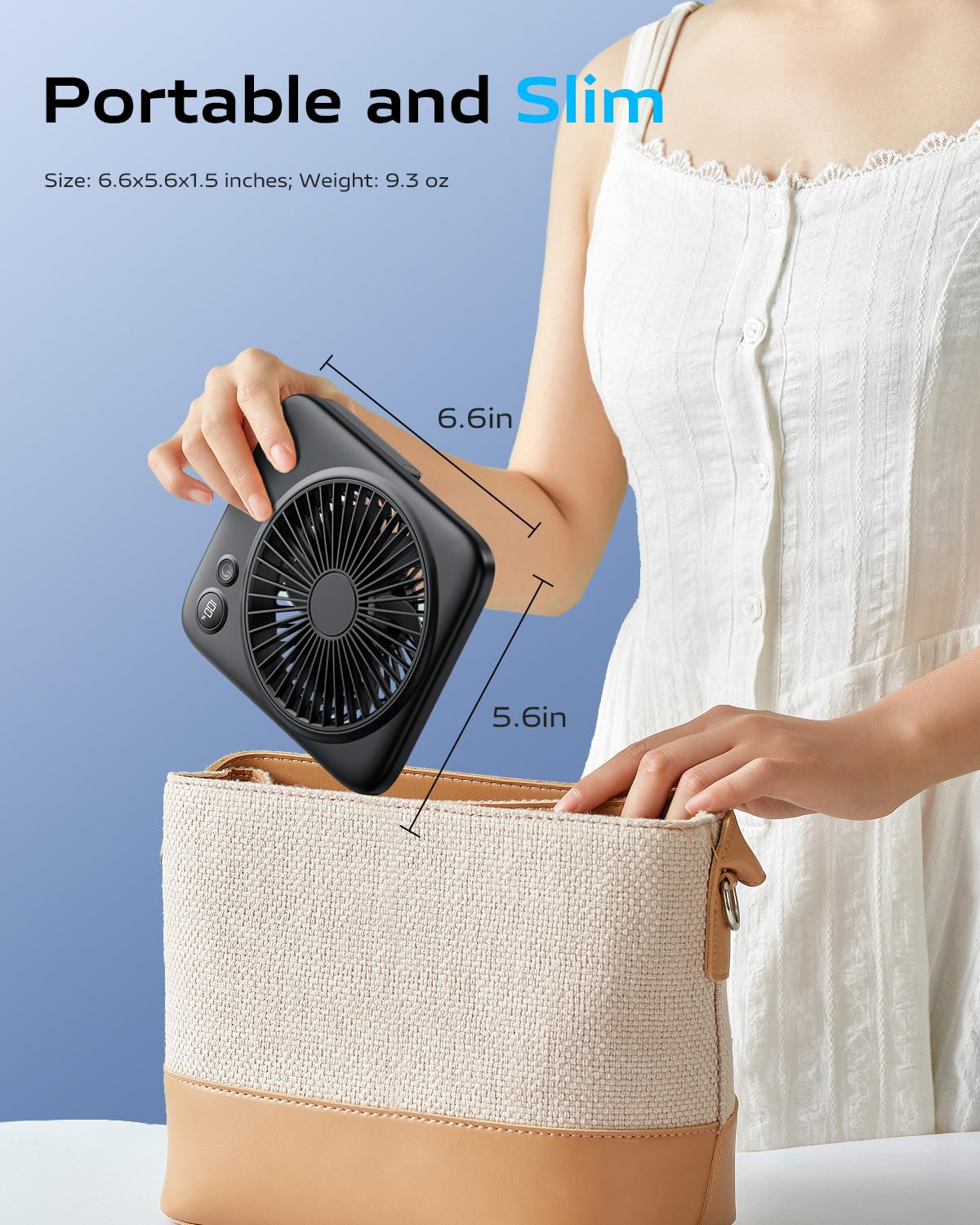 Otlonpe Desk Fan, Rechargeable Portable Fan Slim Quiet, 4000Mah Small Personal Table Fan Battery Operated 7.5 22H, Power Bank, 4