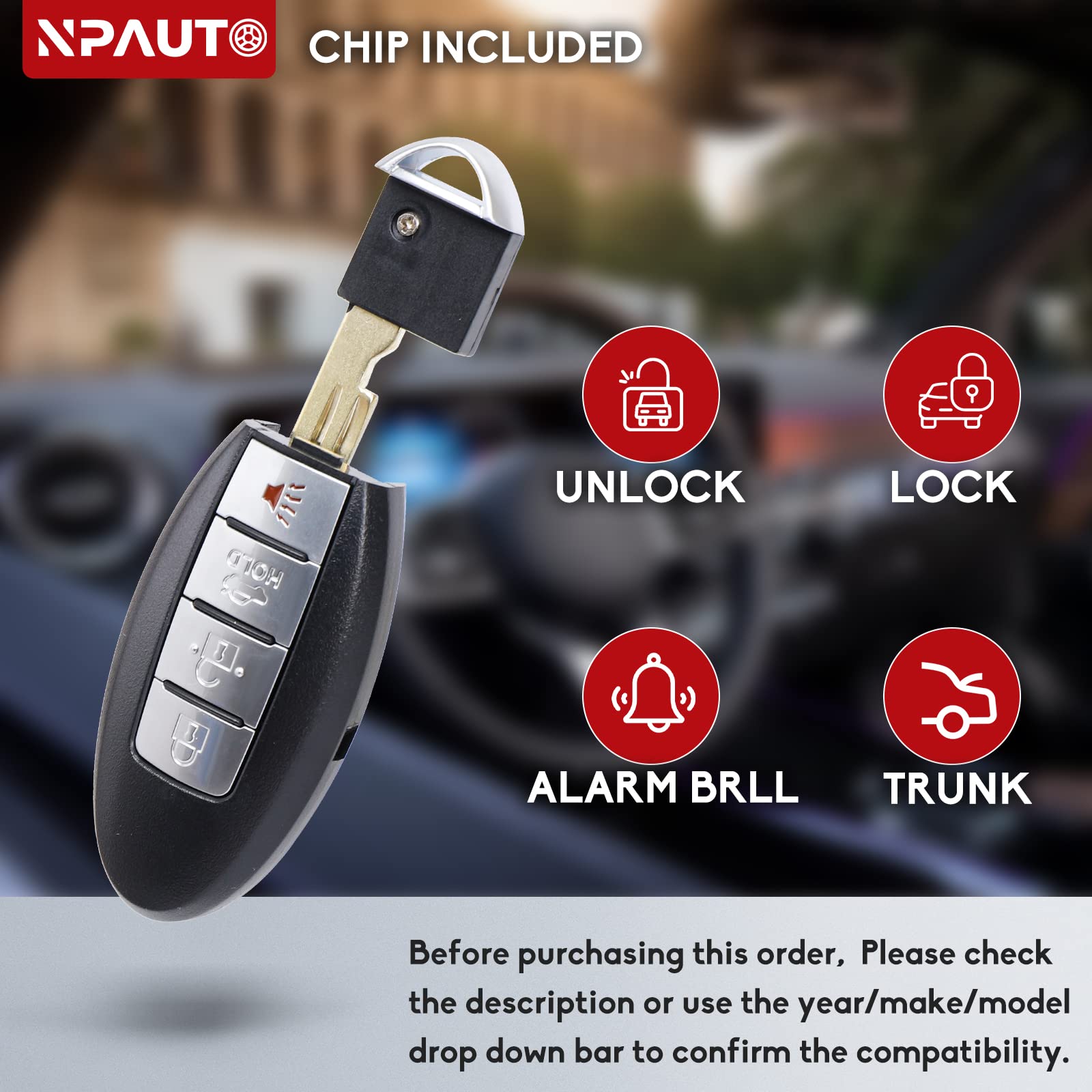Npauto Key Fob Replacement Fits For Nissan Altima 2007-2012, Maxima Murano 09-14, Infiniti G25 G35 G37 Fx35 Q60 & More Keyless E