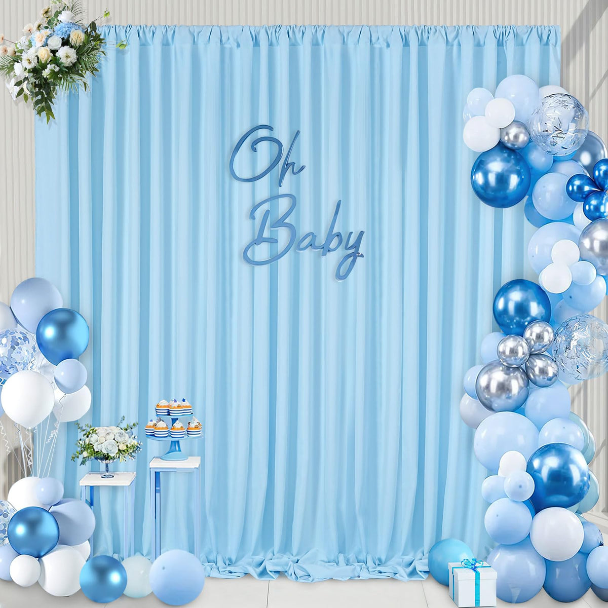 Baby Shower Backdrop Curtains 10X10Ft: Baby Blue Backdrop Drapes   Polyester Photo Background Wedding Party Decorations
