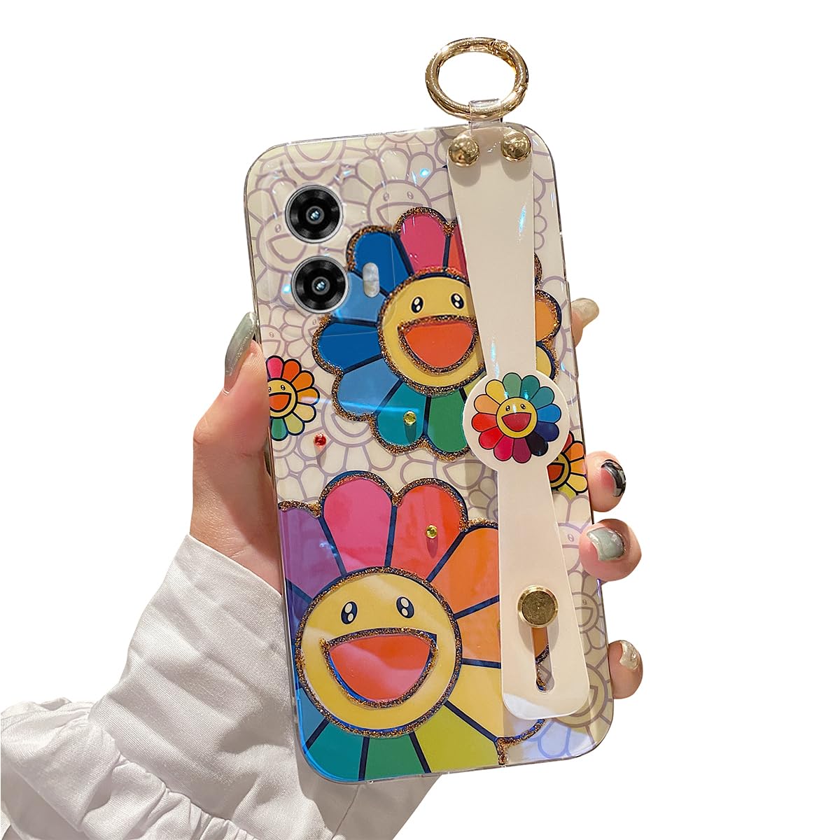Lastma for Motorola Moto G Stylus 5g 2024 Case 6.7  with Wrist Strap Stand Glitter IMD Cute Kawaii Cartoon Pattern Design Shockp