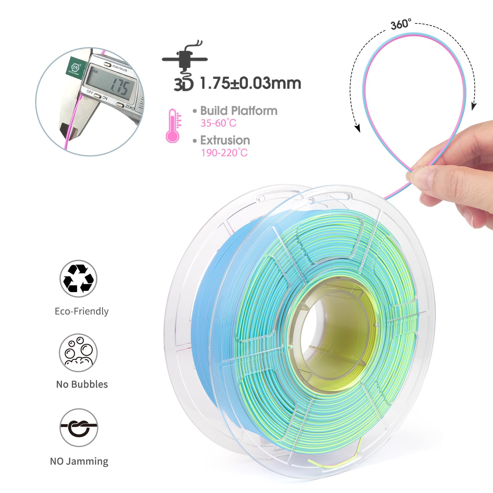 Isanmate Matte Tri Colors Pla Filament 1.75Mm, 3 In 1 Color Rainbow Filament, Coextrusion 3D Filament, Rapid Magic Color Change