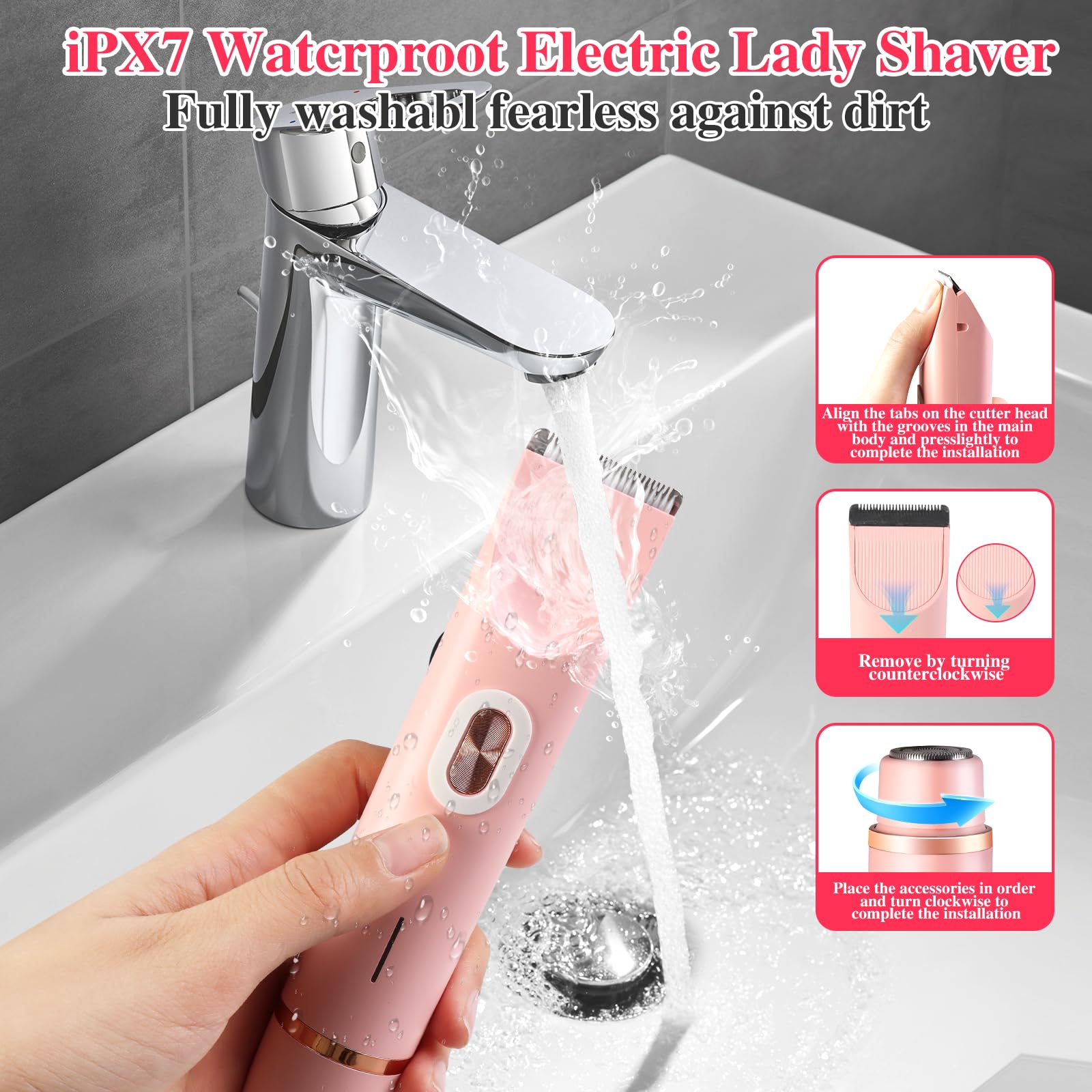 Glow Aura Womens Shaver, Dual Head Shaver Women, 2 In 1 Electric Razor For Womens Legs Underarm Face Pubic Hairs, Glowshave Hair