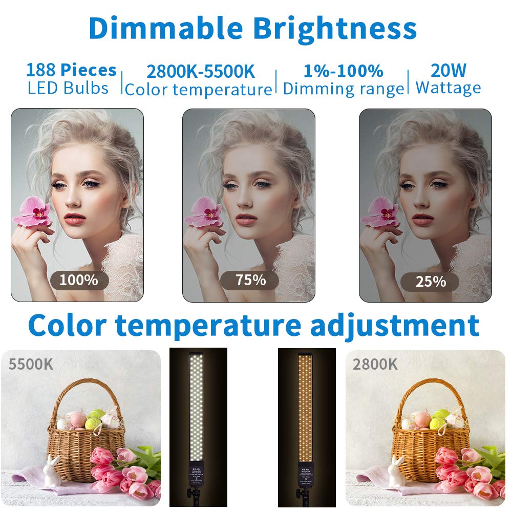 Gskaiwen Led Video Light Battery Powered Photography Light Portable Handheld Wand,Dimmable 2800 5500K Photo Studio Light Kit Wit