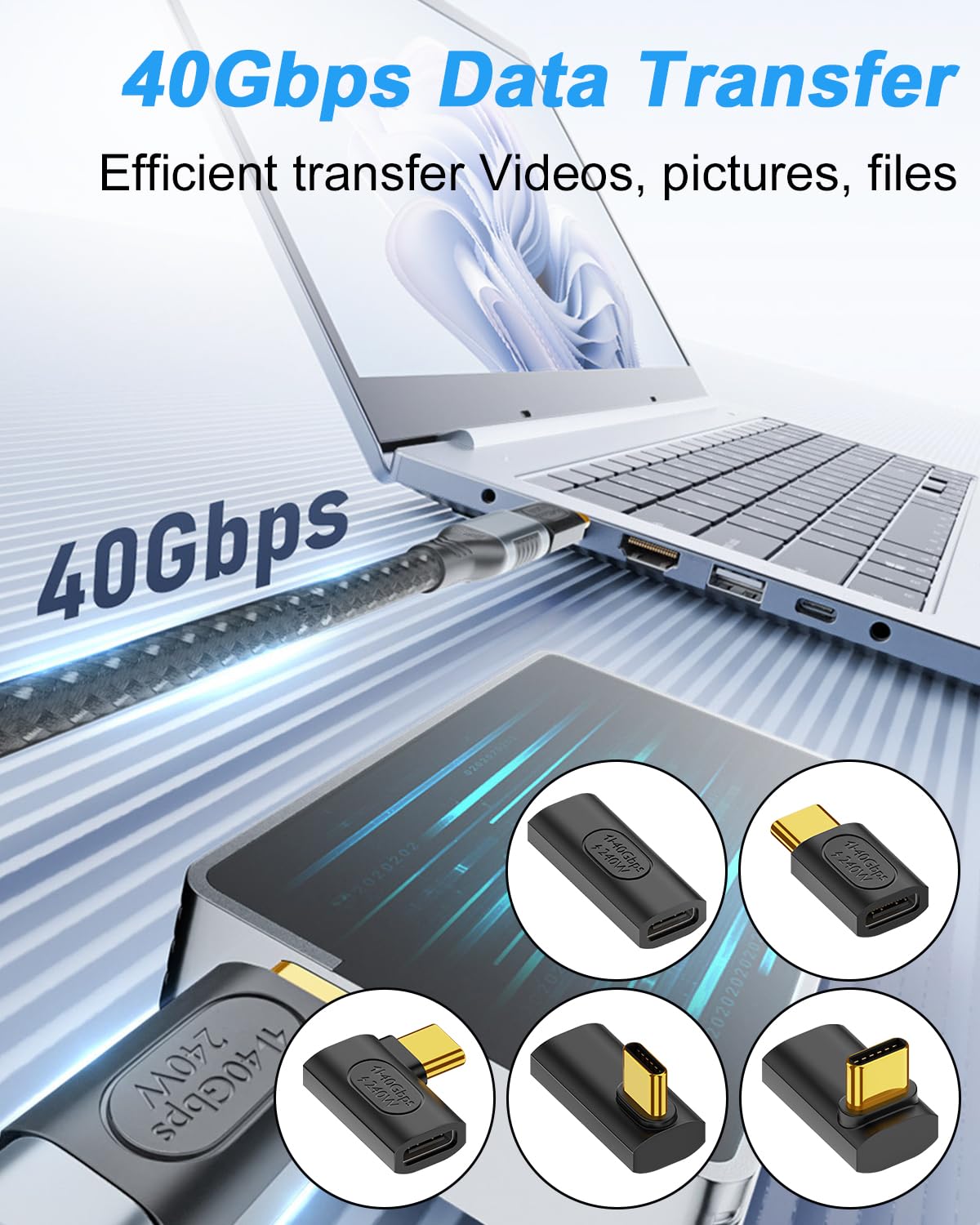 Poyiccot 240W Usb C Adapter 5 Pack, 40Gbps Usb 4.0 Type C Extender, 90 Degree Right Angle Usb C Adapter Fast Charging Type C Extension Connector For 8K, Thunderbolt 4/3, Steam Deck, Laptop