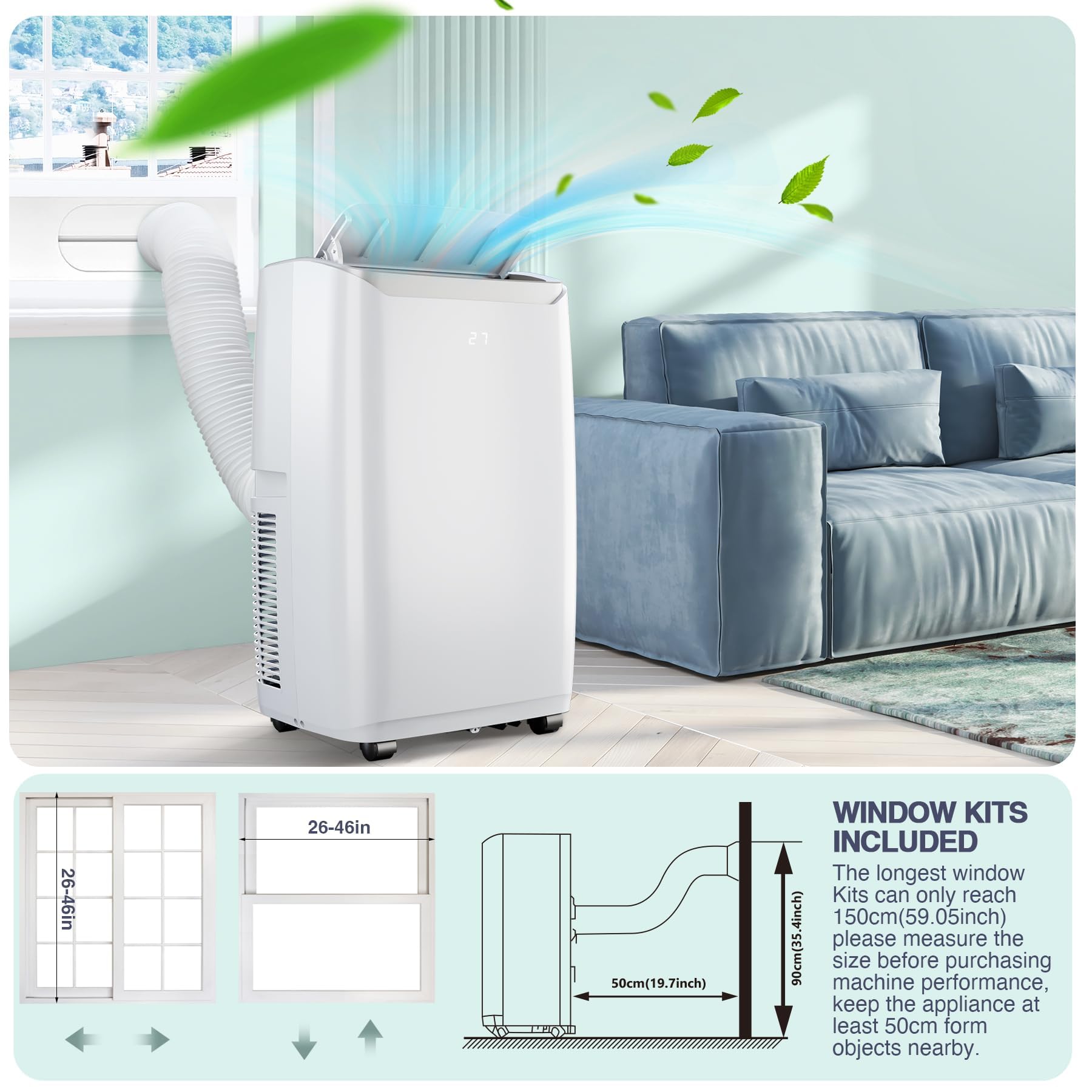 12000 Btu Portable Air Conditioner Cools Up To 550 Sq.Ft, 3-In-1 Quiet Portable Ac Unit With Remote Control & Installation Kits