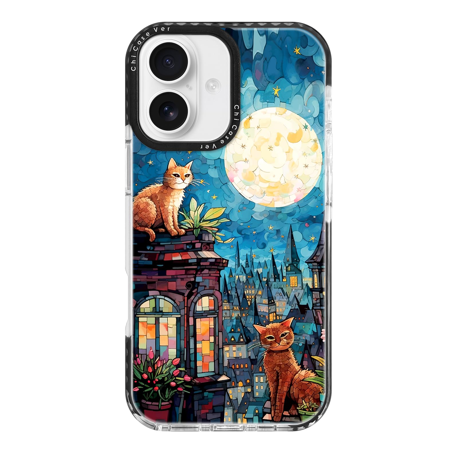 ChiCaseVer for iPhone 17 Case, Starry Night Cats on Rooftop Pattern, Military-Grade Drop Protection, Magic Fantasy Soft Slim TPU