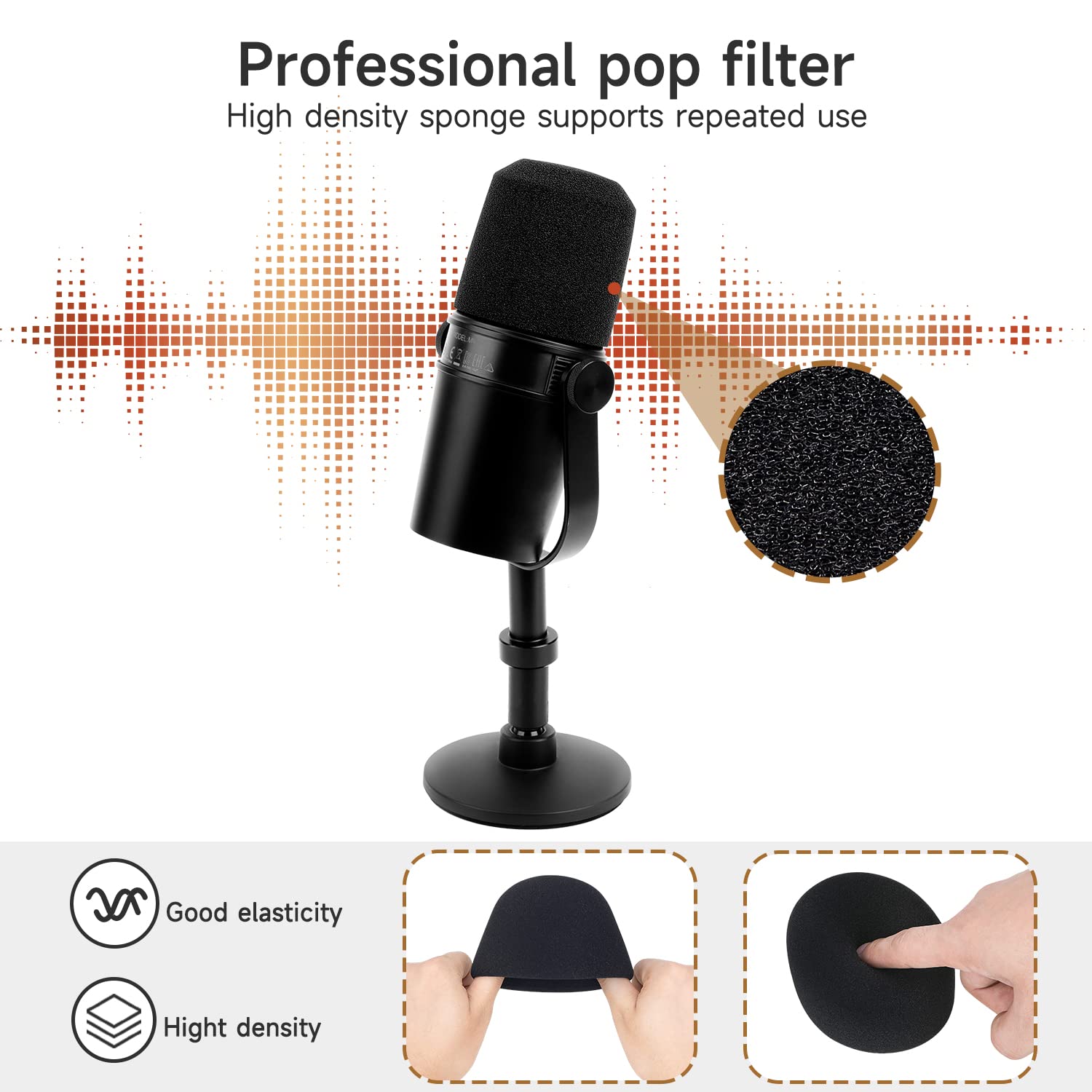 For Shure Mv7 Boom Arm   Upgraded Mic Arm With Reduce Wind Noises Mic Foam Cover, 3/8'' To 5/8'' Adapter Compatible With Most Mi