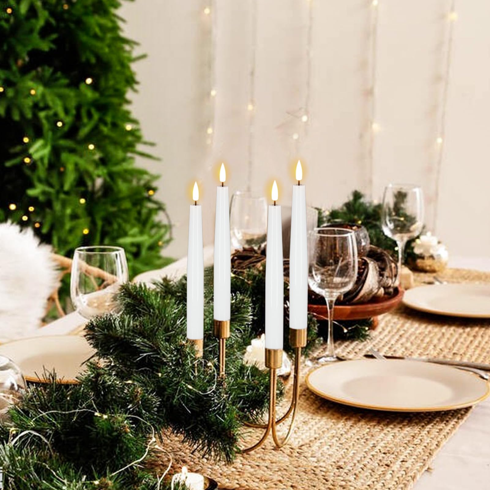 Kunswenn Real Wax Flameless Taper Candles Battery Operated, 8.1    Tall Led Flickering Flameless Candlesticks With 3D Wick, 4 Pc