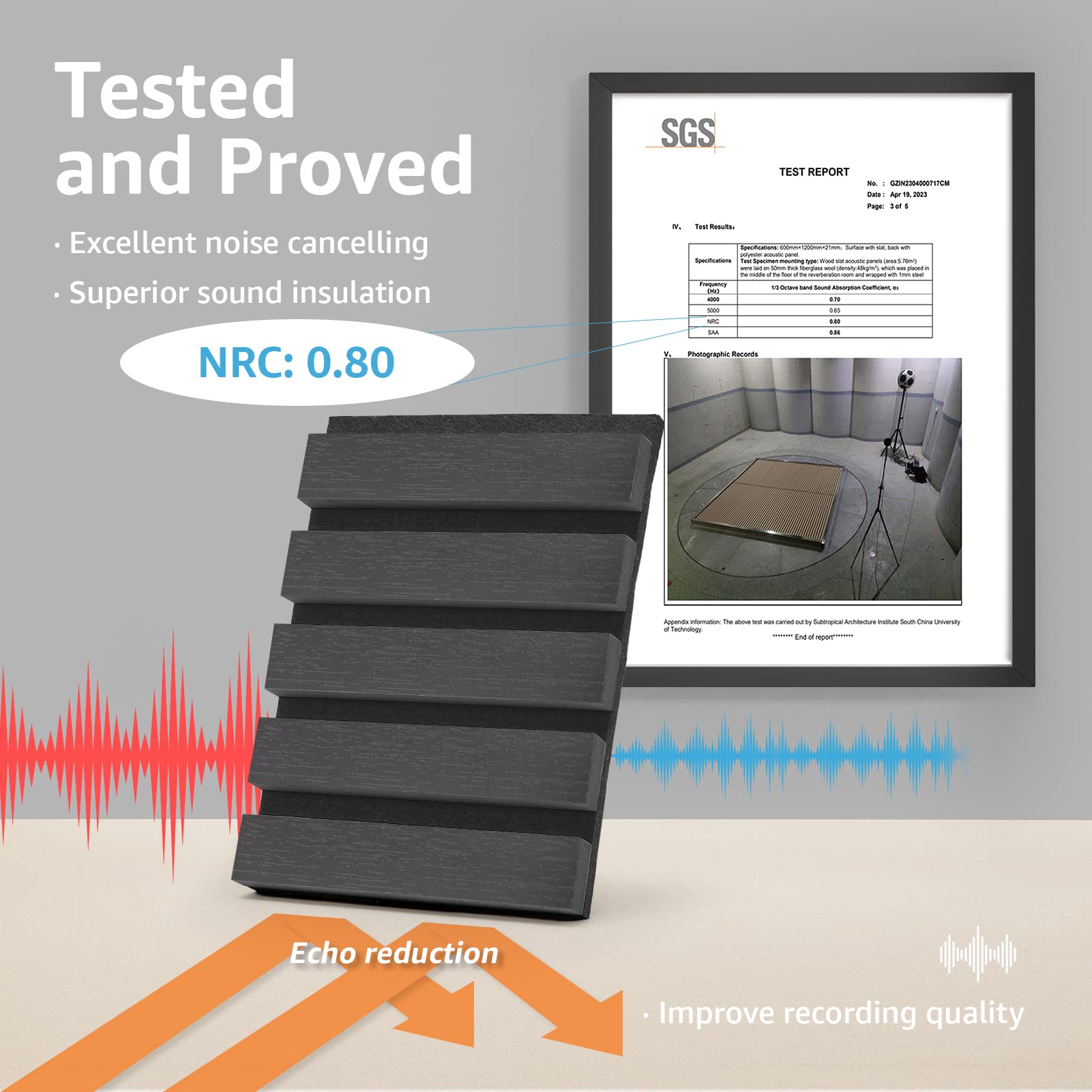 Art3D 2 Wood Slat Acoustic Panels For Wall And Ceiling   3D Fluted Sound Absorbing Panel With Wood Finish   Matte Black