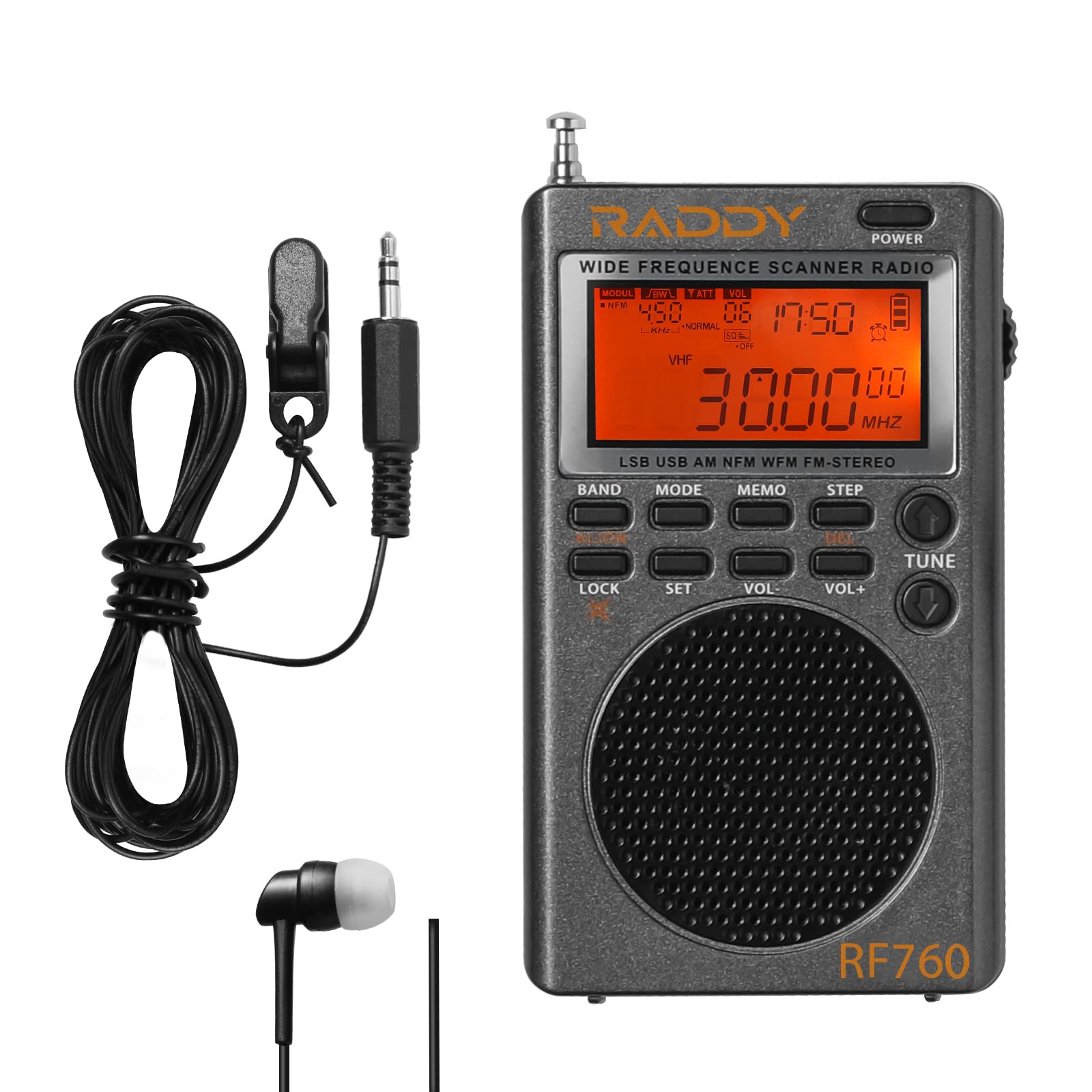 Raddy RF760 Portable SSB Shortwave Radio Receiver with NOAA Alert, Full Band AM/FM/SW/CB/VHF/UHF/WX/AIR, Battery Operated, Recha