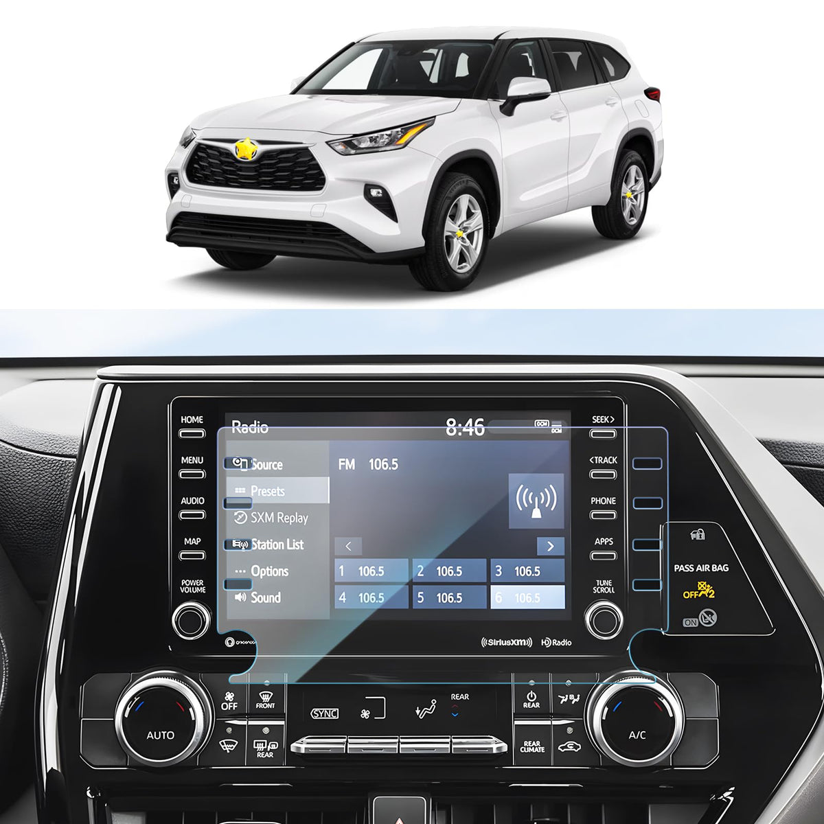 Sktu Screen Protector For 2020 2021 2022 Toyota Highlander 8 Inch Navigation Highlander 2022 Accessories Tempered Glass 9H Hardness Anti-Scratch Hd Clear