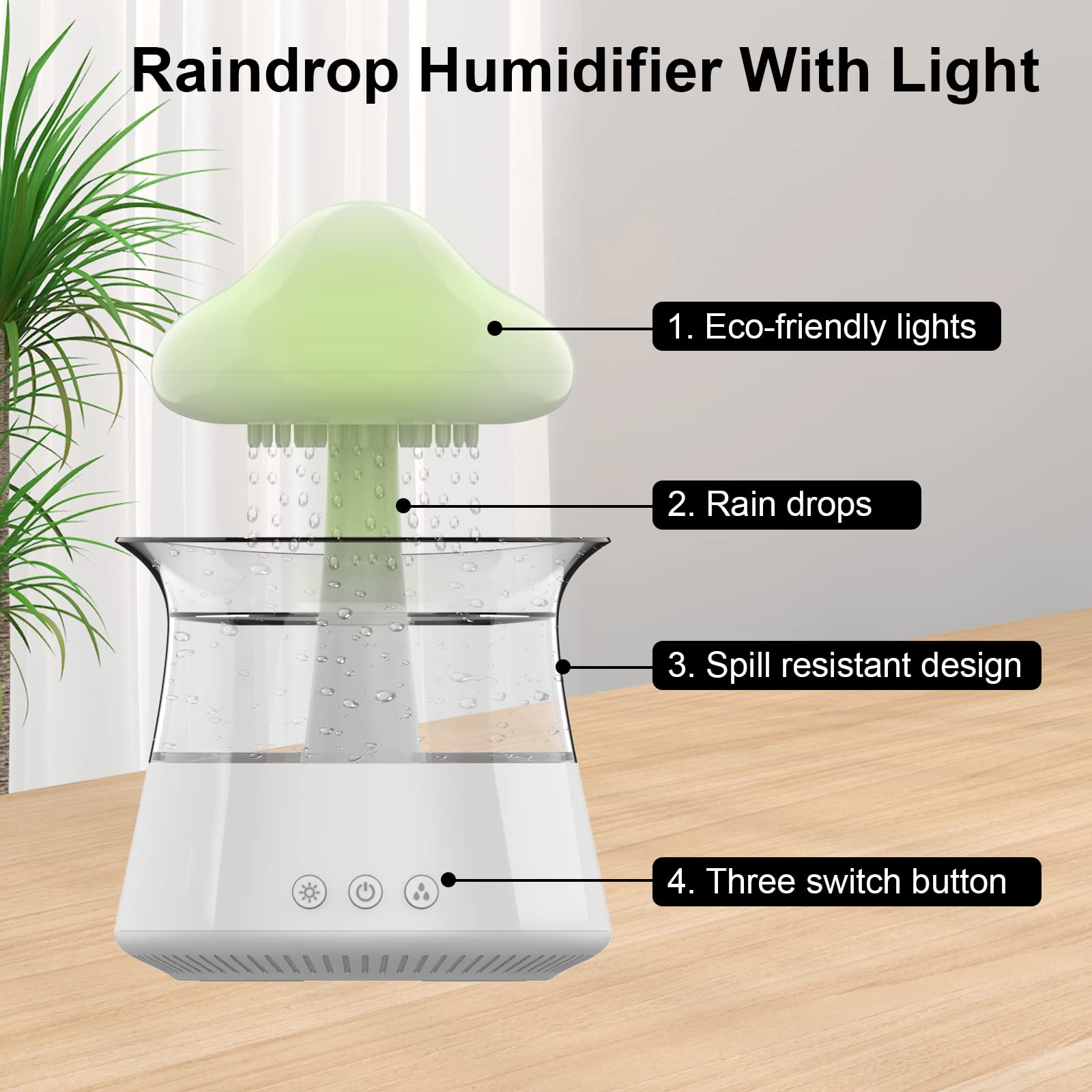 Cloud Rain Humidifier For Bedroom & Large Room Water Drip Humidifier With Remote Waterfall Lamp Mushroom Humidifier Rain Sounds