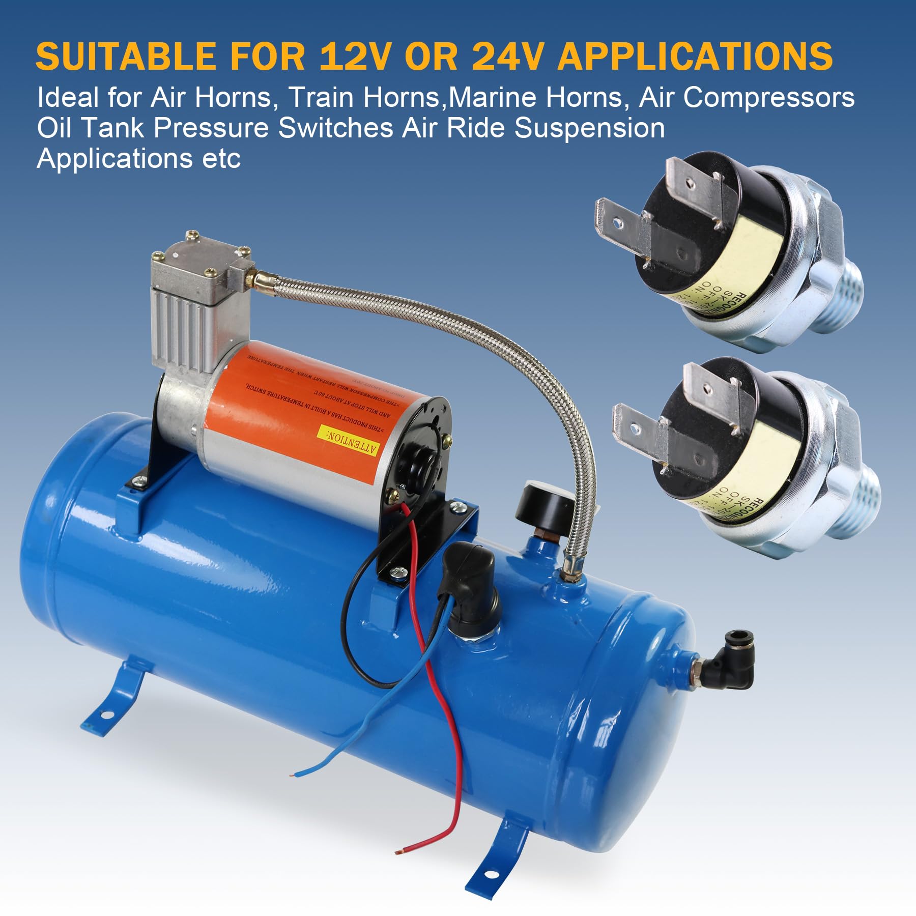 2 Piece Air Pressure Switch 120 150 Psi Tank Mount Thread 1/4'' Npt 12V/24V Dc Train Horn Valve 120 150Psi 1/4 Inch Air Compress