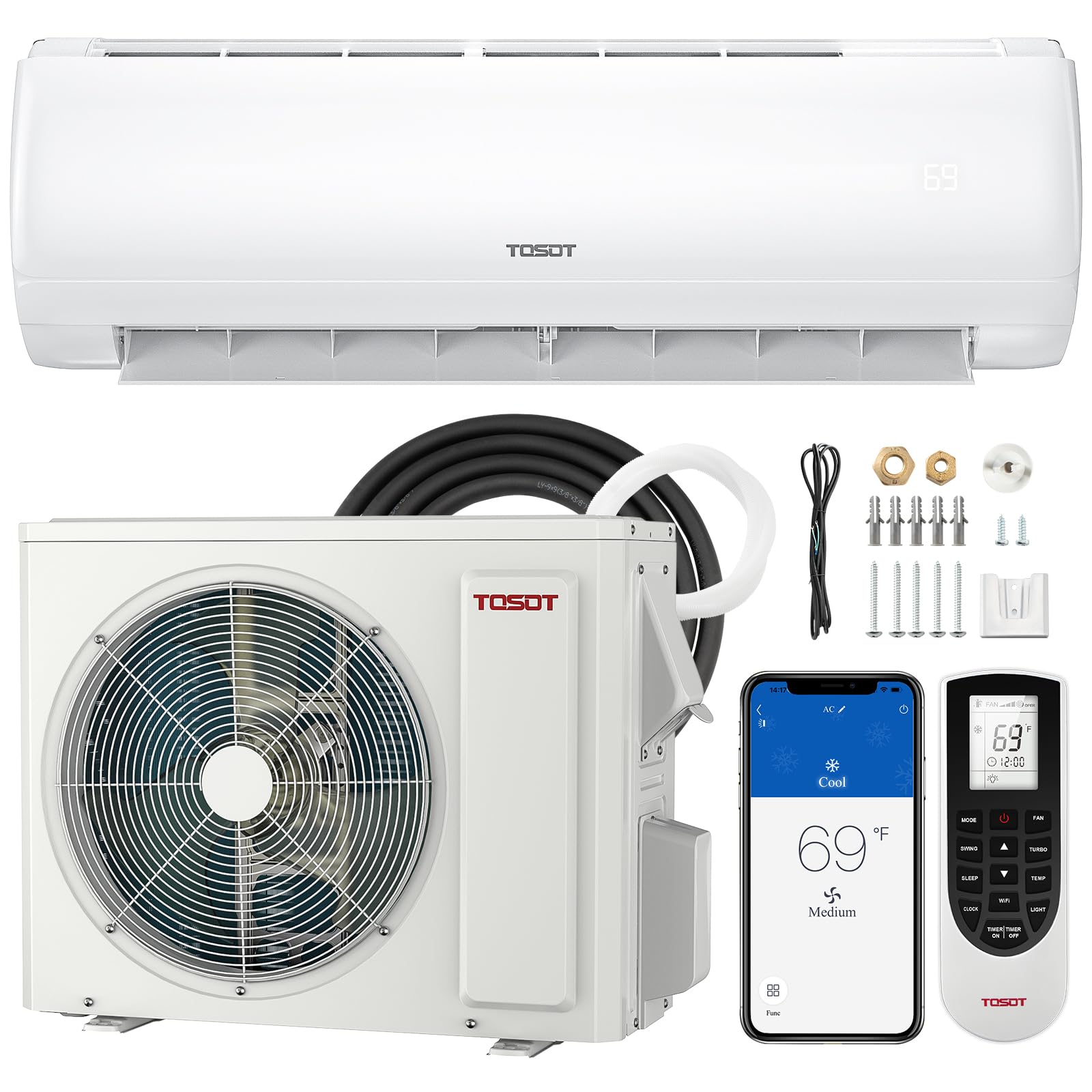 Tosot 18,000 Btu Mini Split Air Conditioner, Wifi Enabled Ductless Inverter Split System Ac Unit Heating System, Compatible With