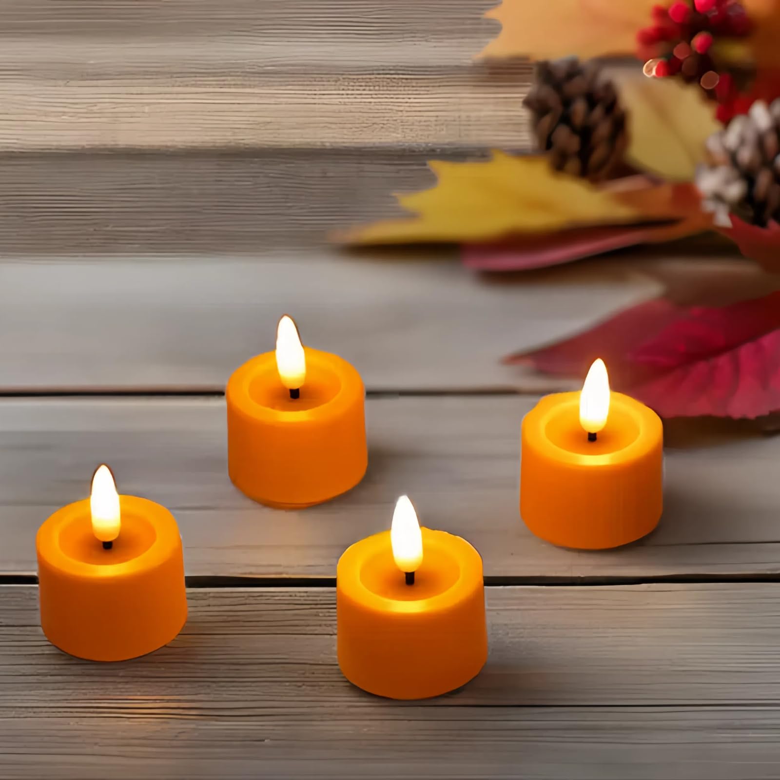 Simplelight Pack Of 12 Flameless Led Tealights Candle   Battery Operated Votive Candles, Orange Color, Battery Included, Timer F