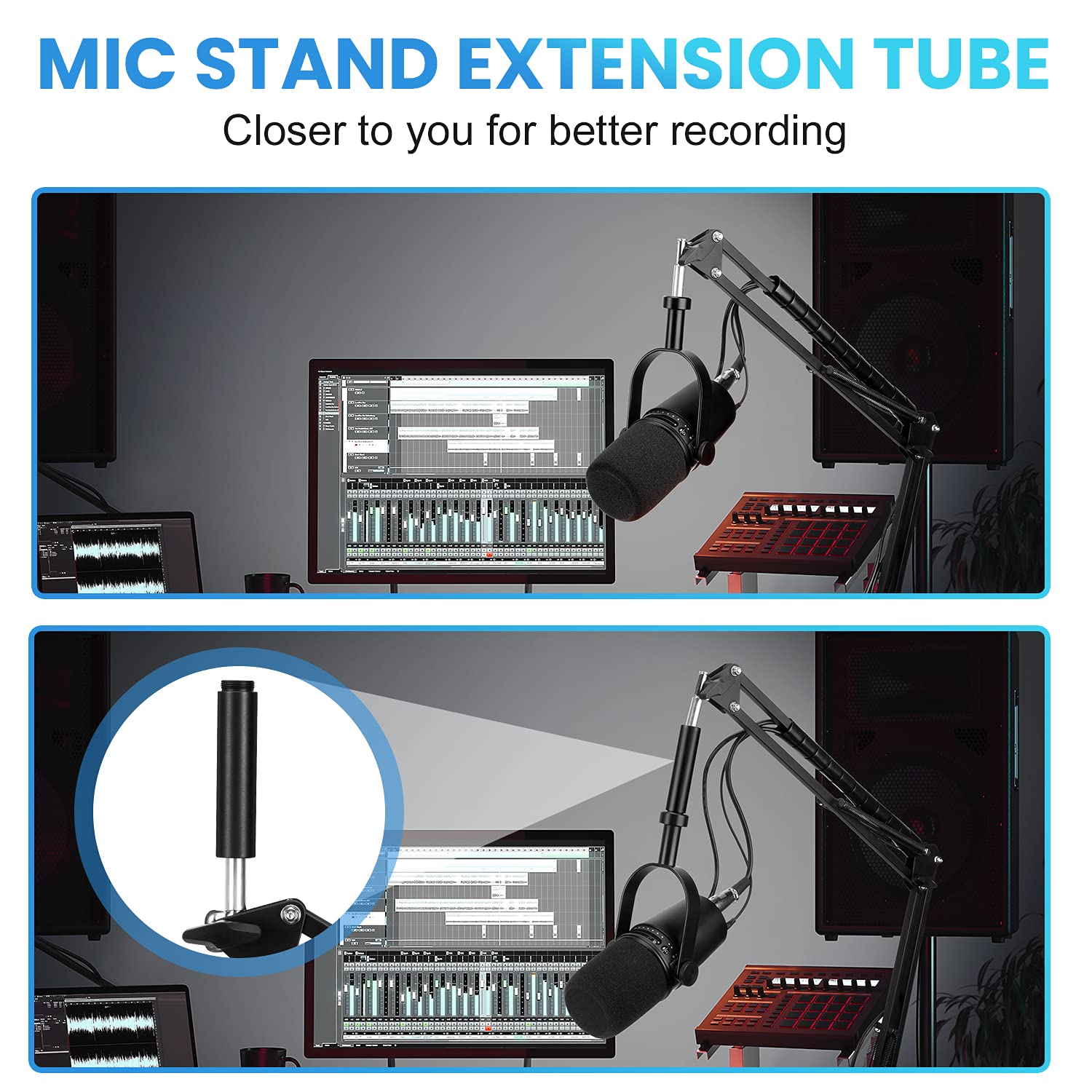 YOUSHARES Mic Stand Extension, 5/8' Female to 5/8' Male Microphone Extension Tube for Desk Stands(3.15 in)