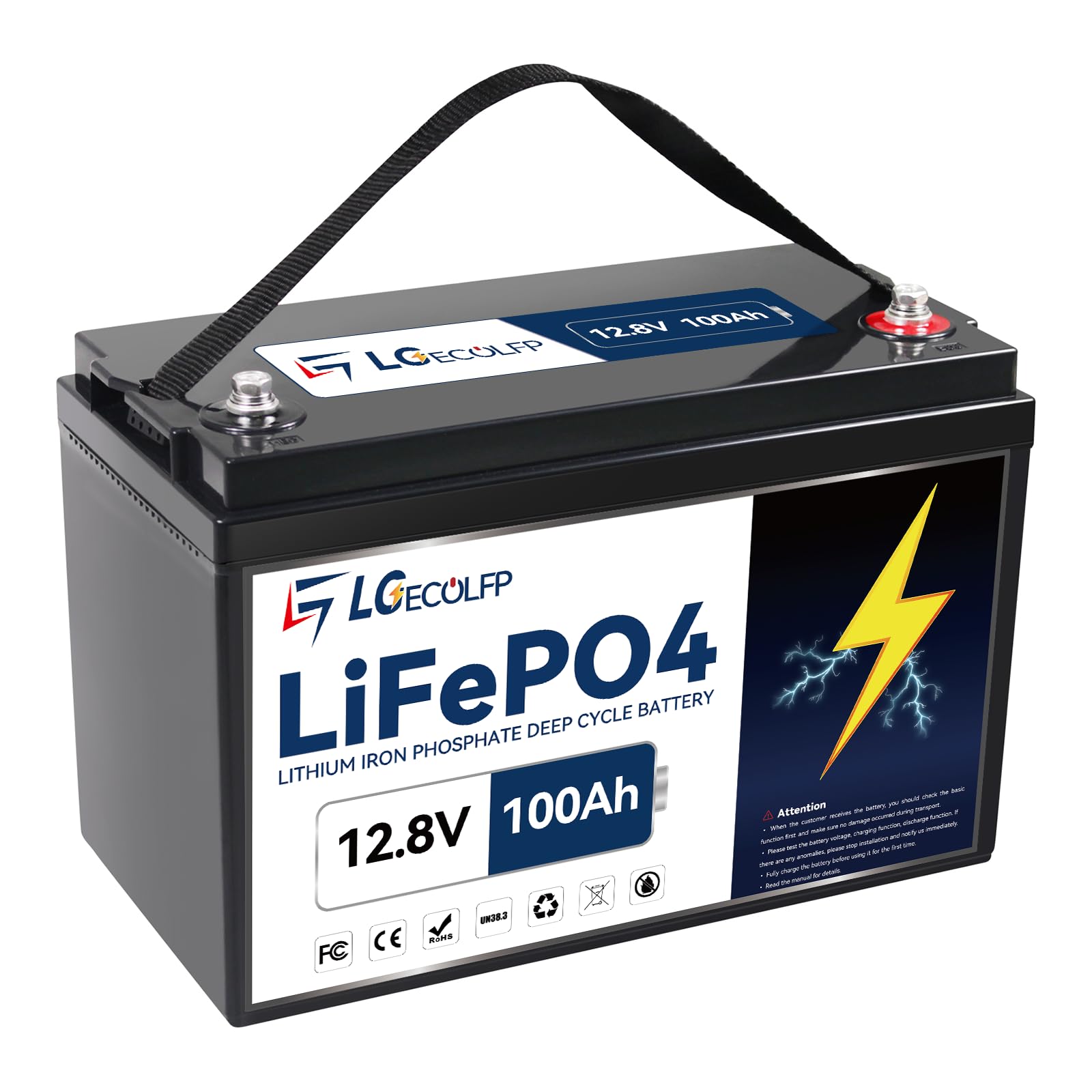 LGECOLFP 12V 100Ah LiFePO4 Lithium Battery Rechargeable Iron Phosphate Battery with 100A BMS Deep Cycle, Perfect for Boat Motor,