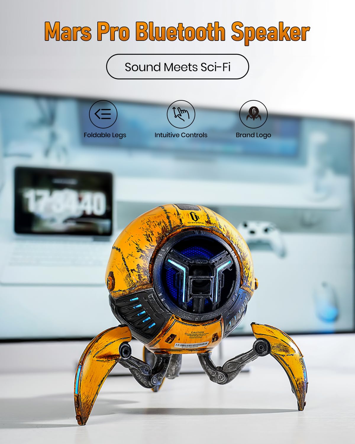 Gravastar Mars Pro Portable Bluetooth Speaker New Version, Deep Bass Loud Stereo Sound, 15H Playtime, 6 Rgb Lights, Dual Pairing