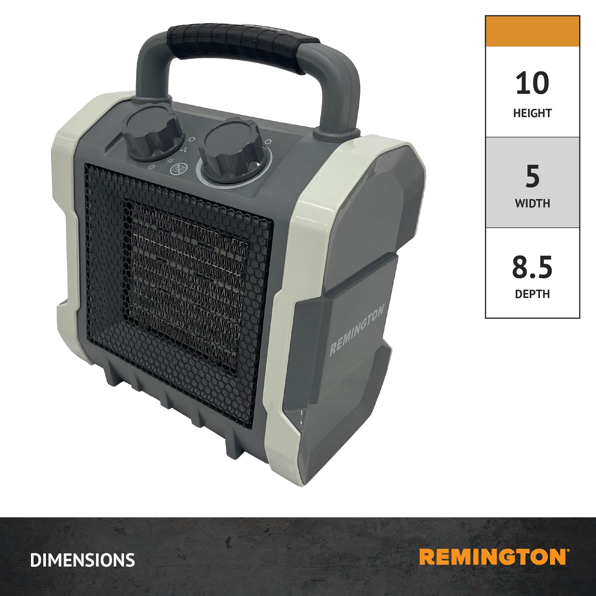 Remington 1500W Heavy-Duty Portable Electric Heater for Garage, Workshop, Jobsite - Black & Grey, 7x10x12 inches