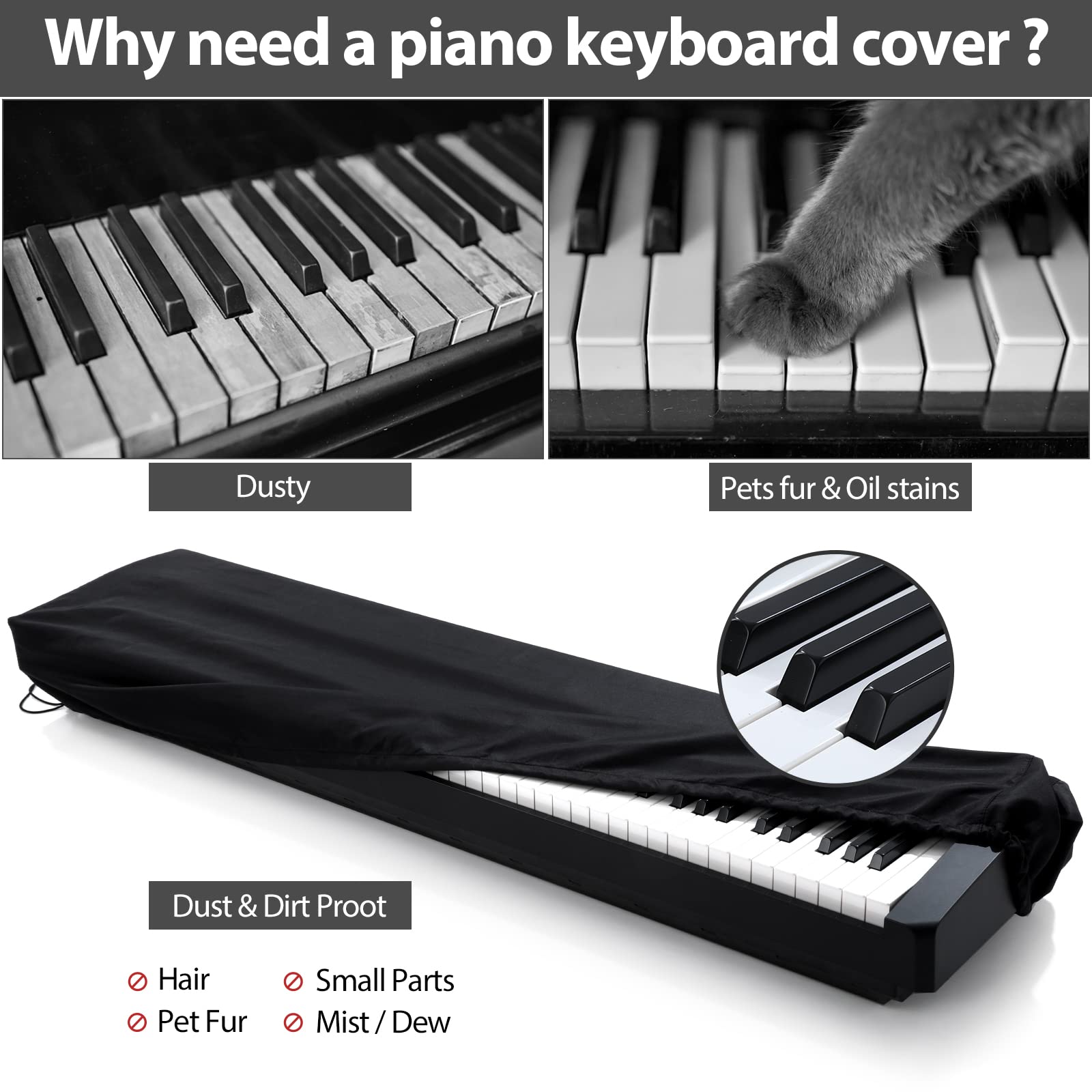 Ynester 61 Keys Piano Keyboard Dust Cover, Adjustable Electric Piano Keyboard Covers For Digital Electric Pianos, Full Cover Ela