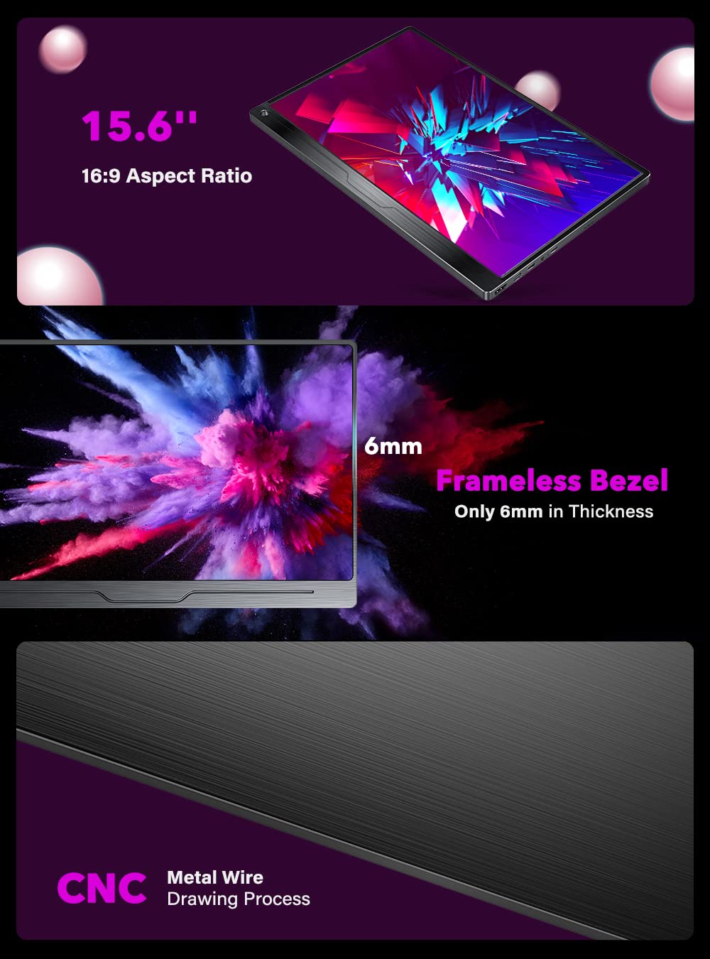 Uperfect Truely 4K Computer Monitor, 15.6'' Uhd Freesync 100% Adobergb 450 Nits Brightness Hdr Ips Speaker Eye Care Game Display