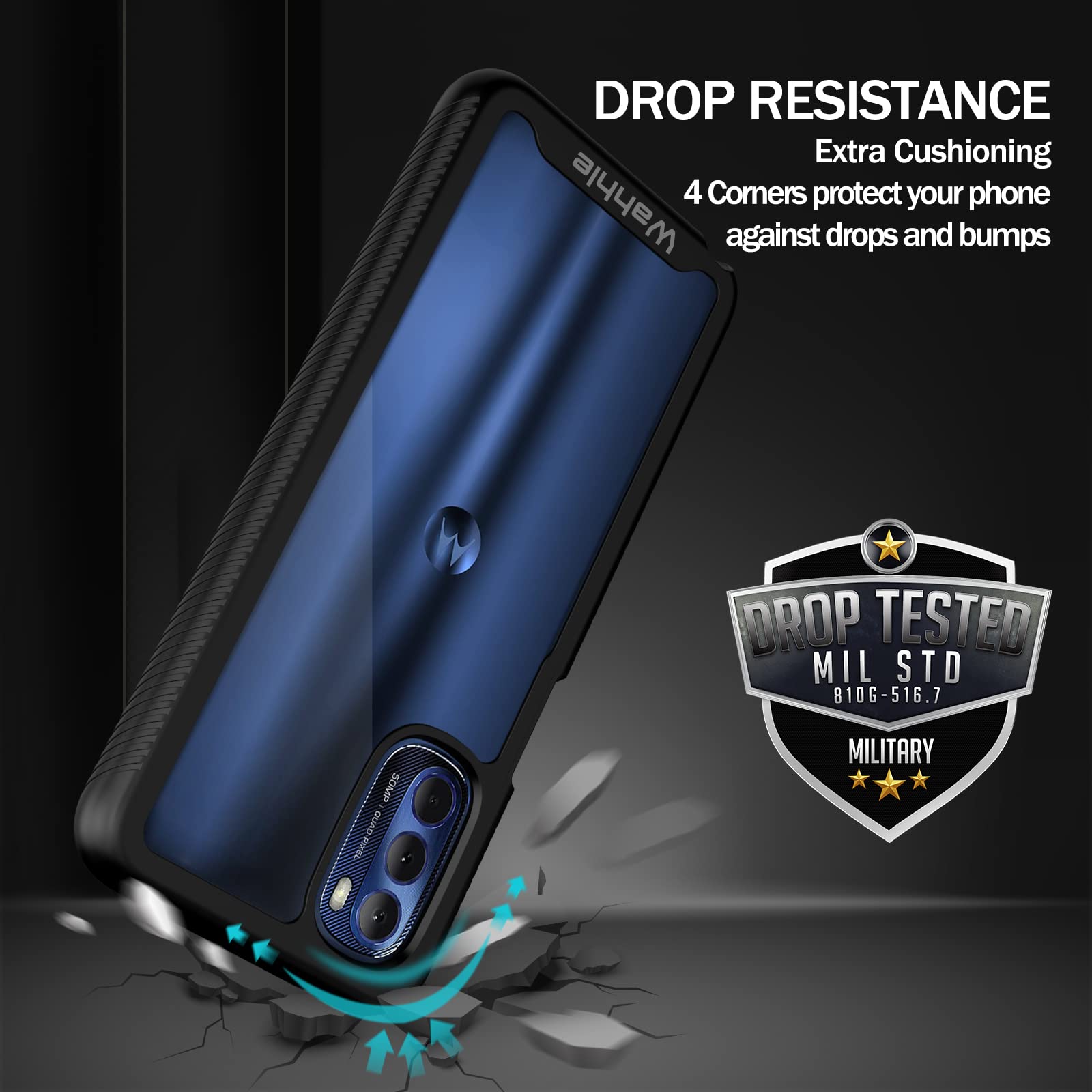 Wahhle Moto G Stylus 2022 4G Case   Built In Screen Protector, Full Body Shockproof, Slim Fit Bumper, Black/Clear