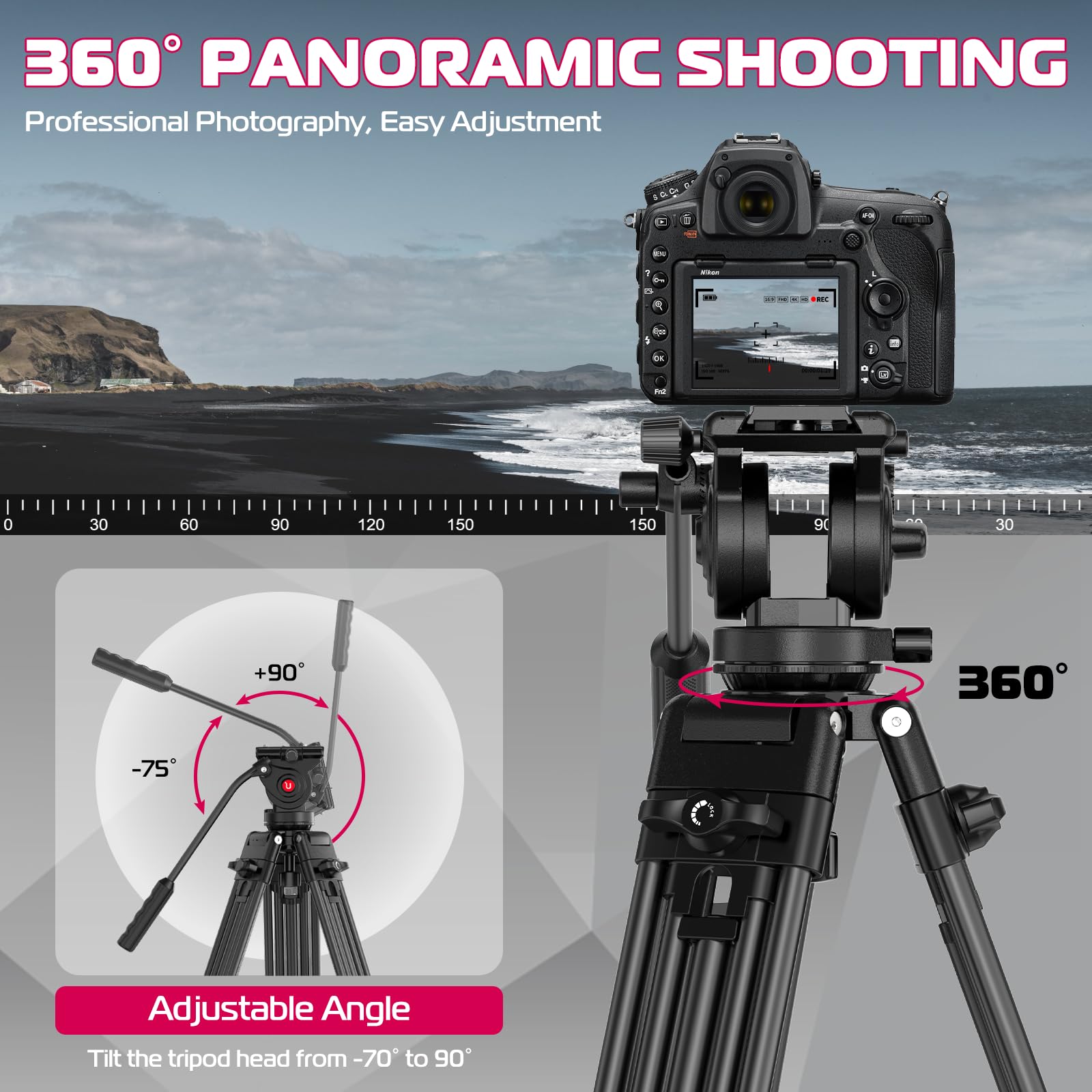 Ulanzi Mt-81 Camera Video Tripod With 360 Degree Fluid Head, 61Inch/155Cm Heavy Duty Aluminum Alloy Camera Tripod Stand, Quick R