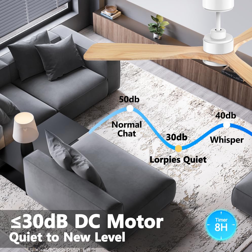 52 Inch Wood Smart Ceiling Fans With Lights Remote,Voice Control Via Wifi Alexa App,Quiet Dc Motor,Outdoor Indoor Ceiling Fan,Di
