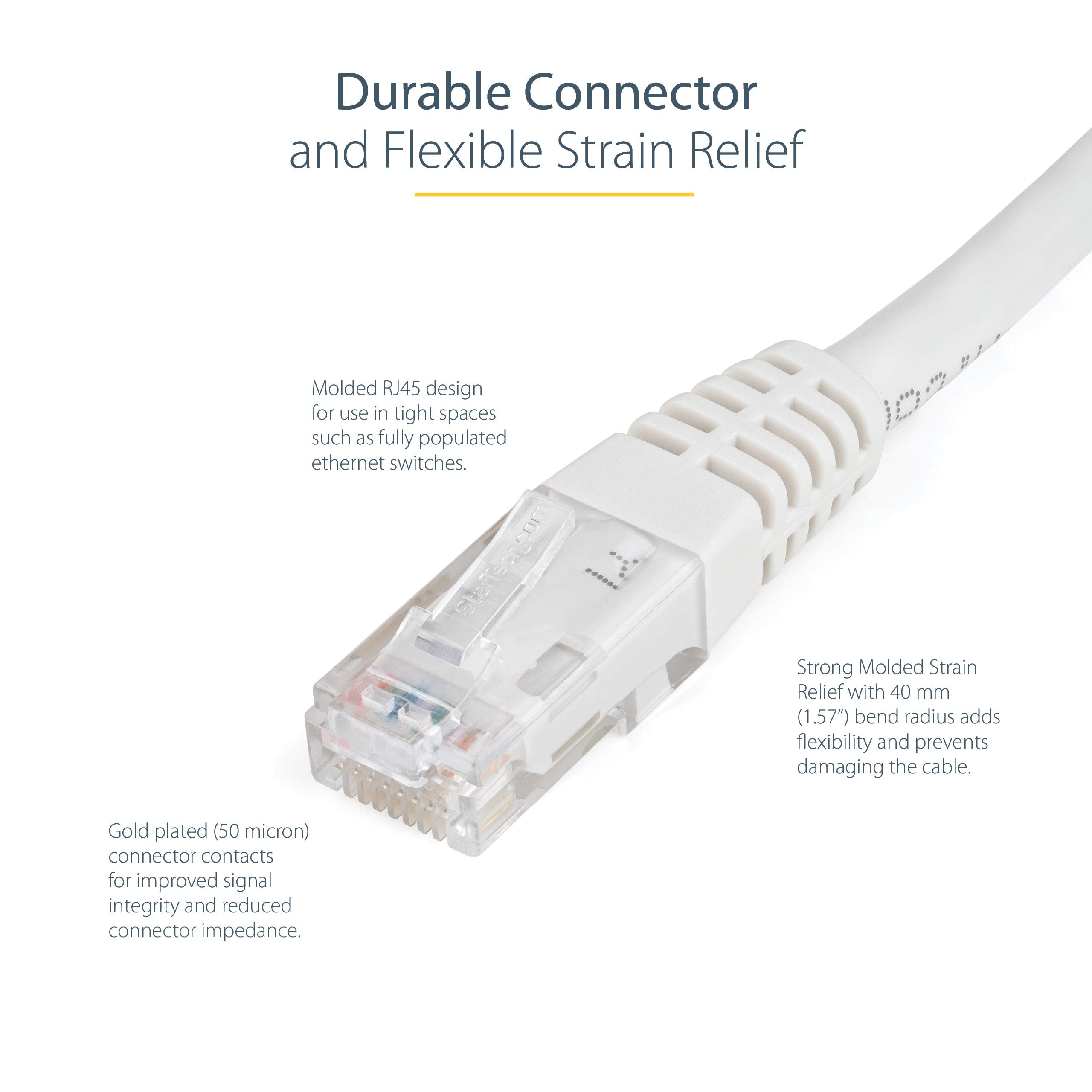 StarTech.com 5ft CAT6 Ethernet Cable   White CAT 6 Gigabit Ethernet Wire  650MHz 100W PoE++ RJ45 UTP Molded Category 6 Network/Patch Cord w/Strain Relief/Fluke Tested UL/TIA Certified (C6PATCH5WH)