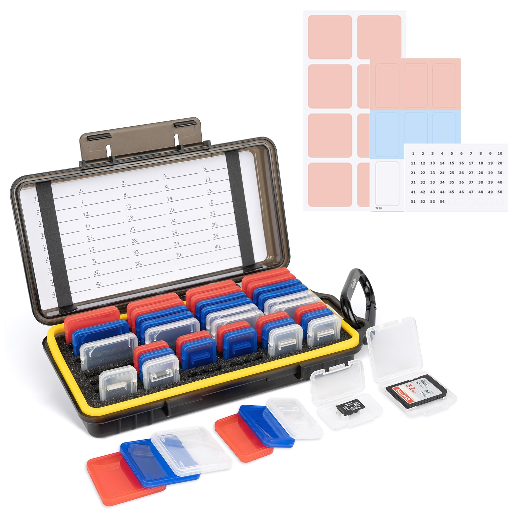 Dual Protect Memory Card Case With 42 Pcs Clear Memory Card Holders For 24 Sd Sdxc Sdhc & 18 Tf Msd Cards, Water Resistant Anti 