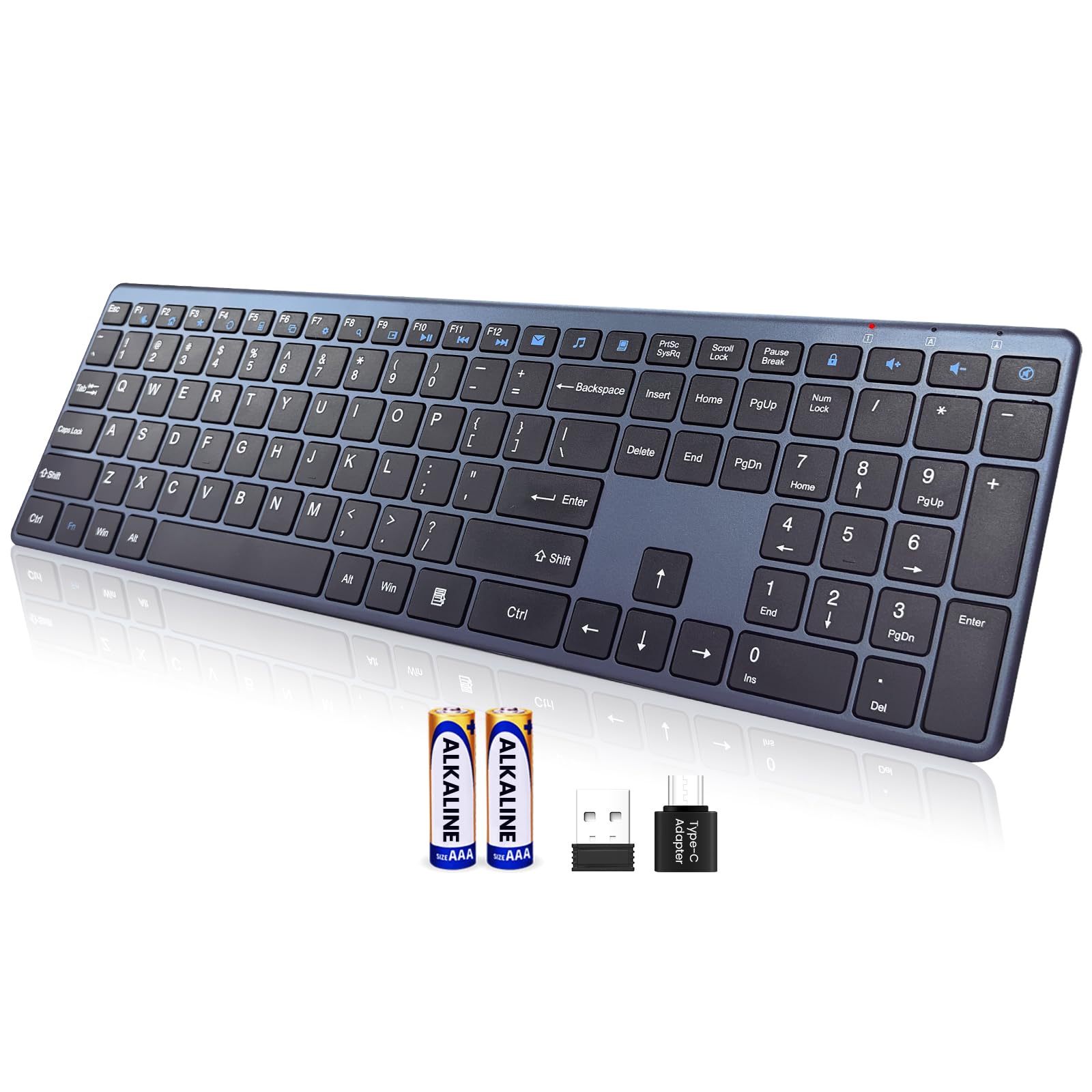 Wireless Keyboard2.4G USBA/TypeC Ultra Slim Quiet Full Size PC Computer Keyboard,19 Multimedia Key,Number Pad,Plug&Play,LagF
