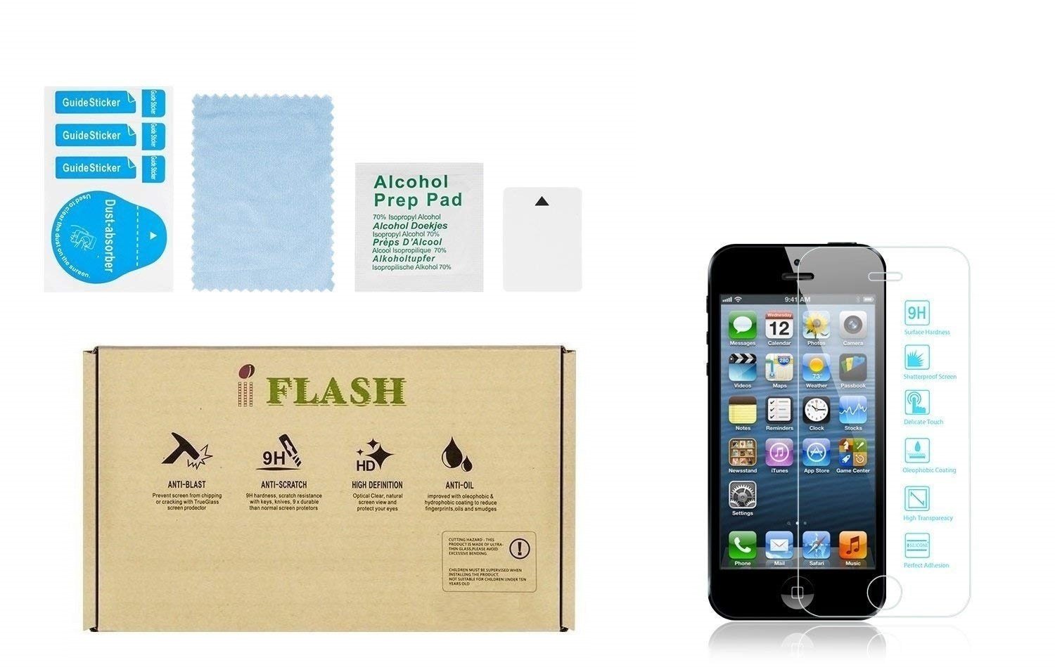 Iflash Iphone 5S, 5C, 5 Screen Protector, Hd Tempered Glass Screen Protector Compatible For Apple Iphone 5S, 5C, 5   Anti Scratc