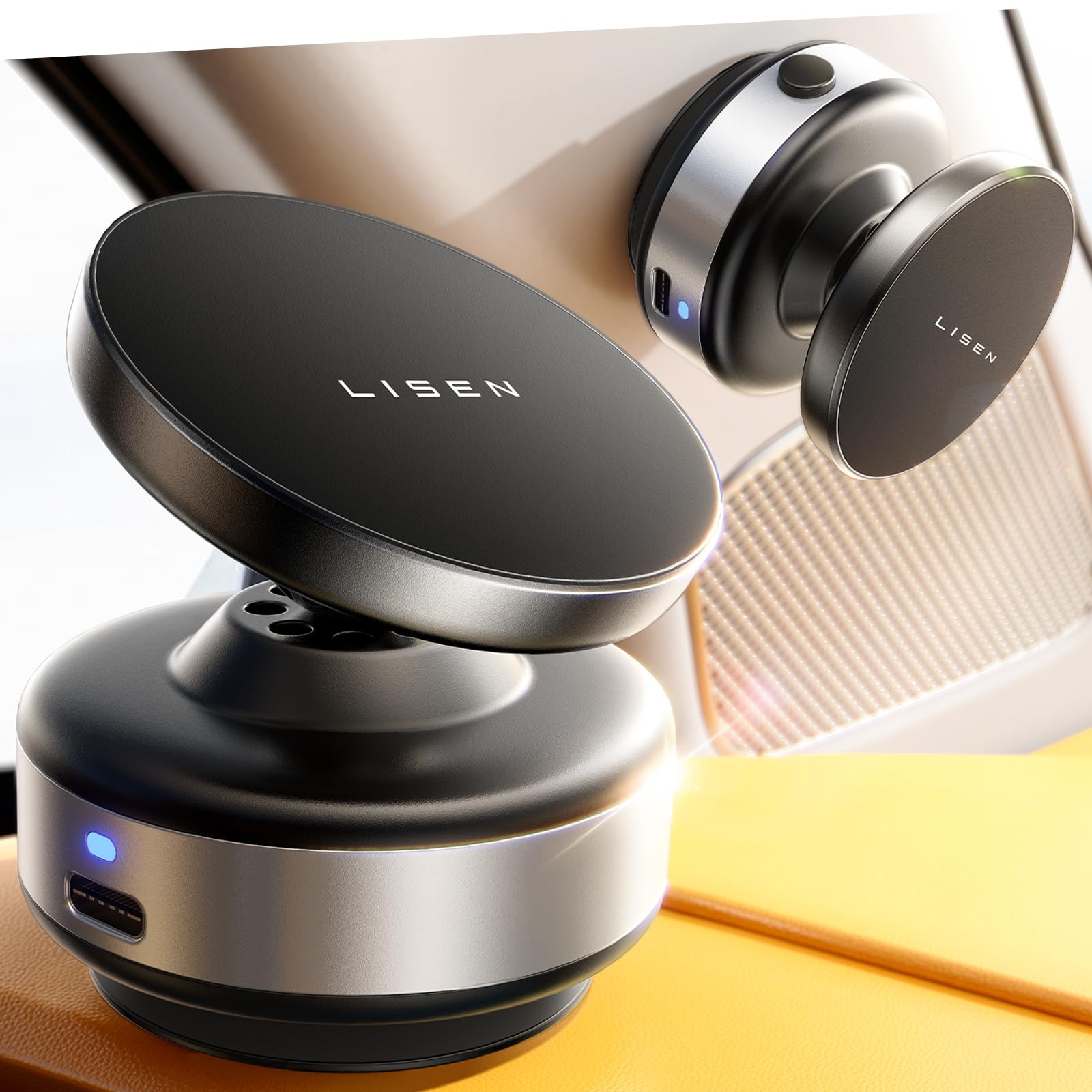 Lisen Suction Phone Mount, Mini Portable Super Stable Electric Vacuum Magnetic Phone Holder, 360 Adjustable Vlogging Travel Mult