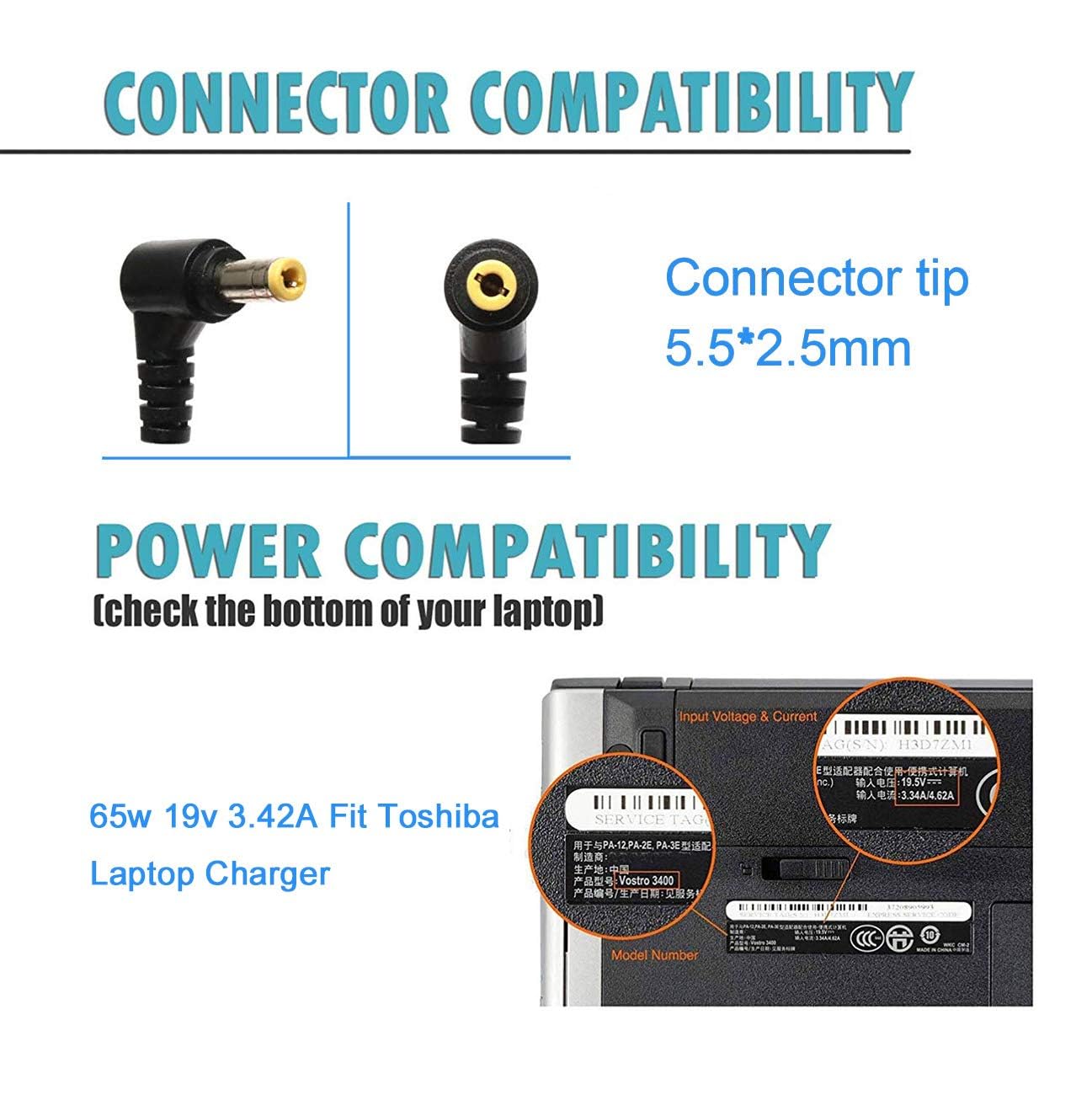 65W Laptop Adapter Power Charger For Toshiba Satellite C55 C655 C850 C50 L755 C855 L655 L745 P50 C855D C55D S55;Portege Z30 Z930 Z830;Satellite Radius 11 14 15 Pa3917U 1Aca Power Supply Cord