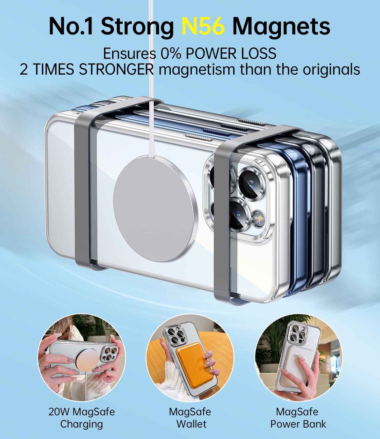 Jueshituo Magnetic Titanium Color For Iphone 15 Pro Case With Full Camera Protection [No.1 Strong N56 Magnets] [Military Grade D