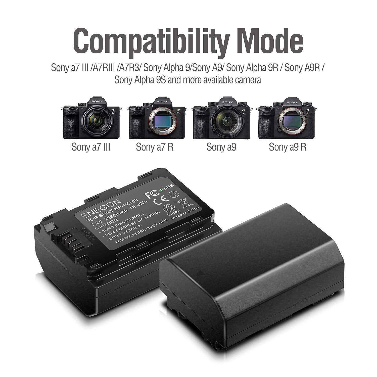Enegon Np Fz100 Battery Replacement And A7Iii Battery Charger For Sony A7 Iii, Sony Alpha A7R Iii, A7R Iv, A9, A6600, Alpha 9, A