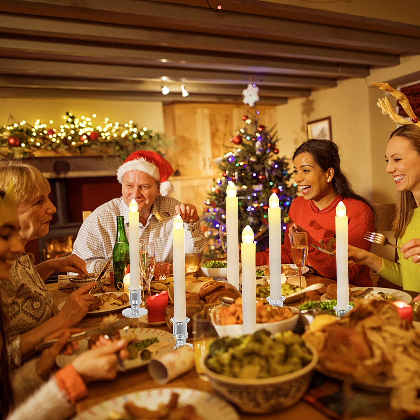 Window Candles 2 Pack Battery Operated Flameless Taper Candles Christmas Window Candles Light With Remote Control, Timer, Remova