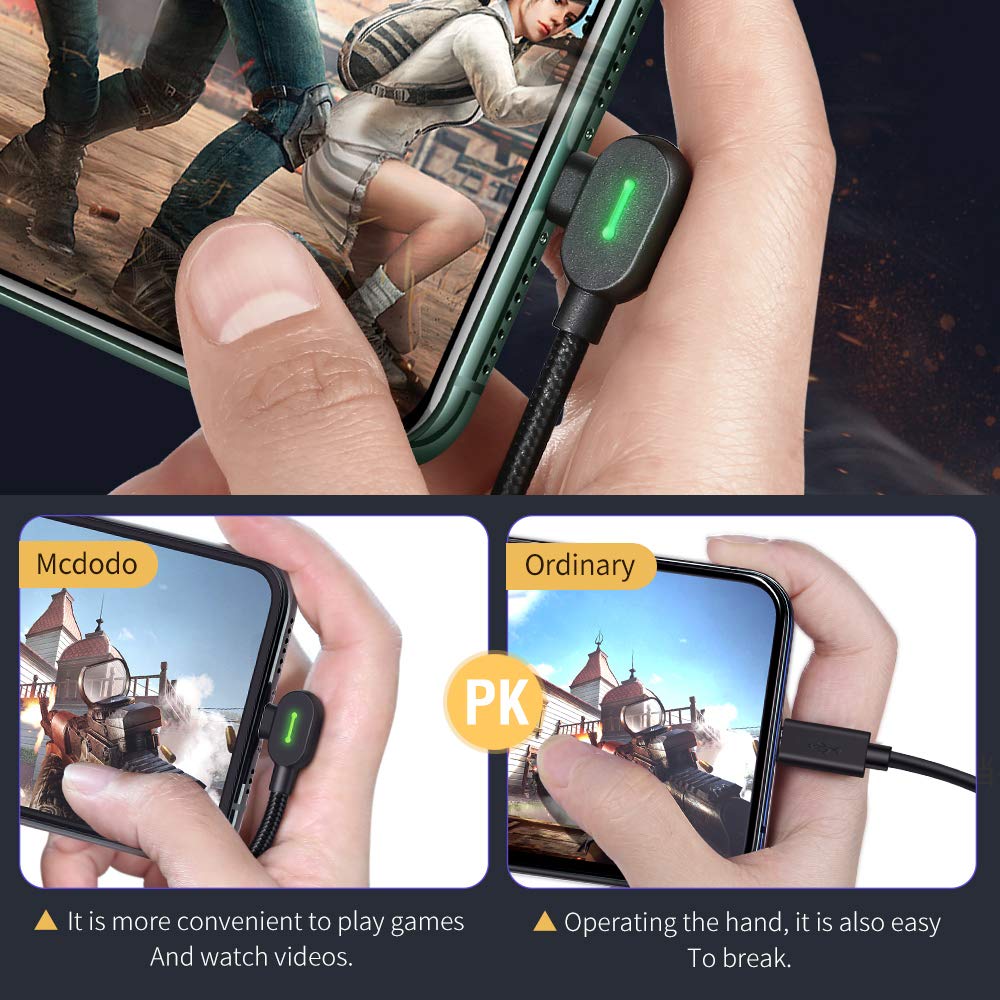 Mcdodo Type C To Phone 14 Pro Max/14, 90 Degree Double Elbows Led Gaming 36W Pd Fast Charge Cord Nylon Braided Sync Charge Usb D