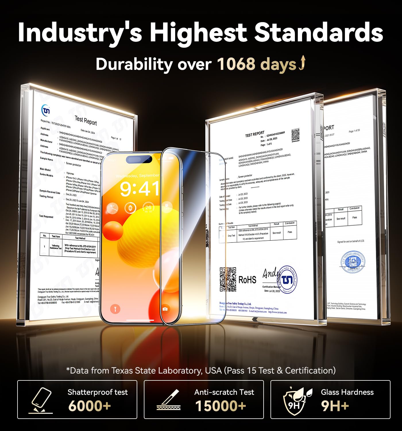 Opxyl Unbreakable 9H+ Glass For Iphone 15 Pro Max Screen Protector [Military Grade Shatterproof][Full Coverage Protection] Hd Sc