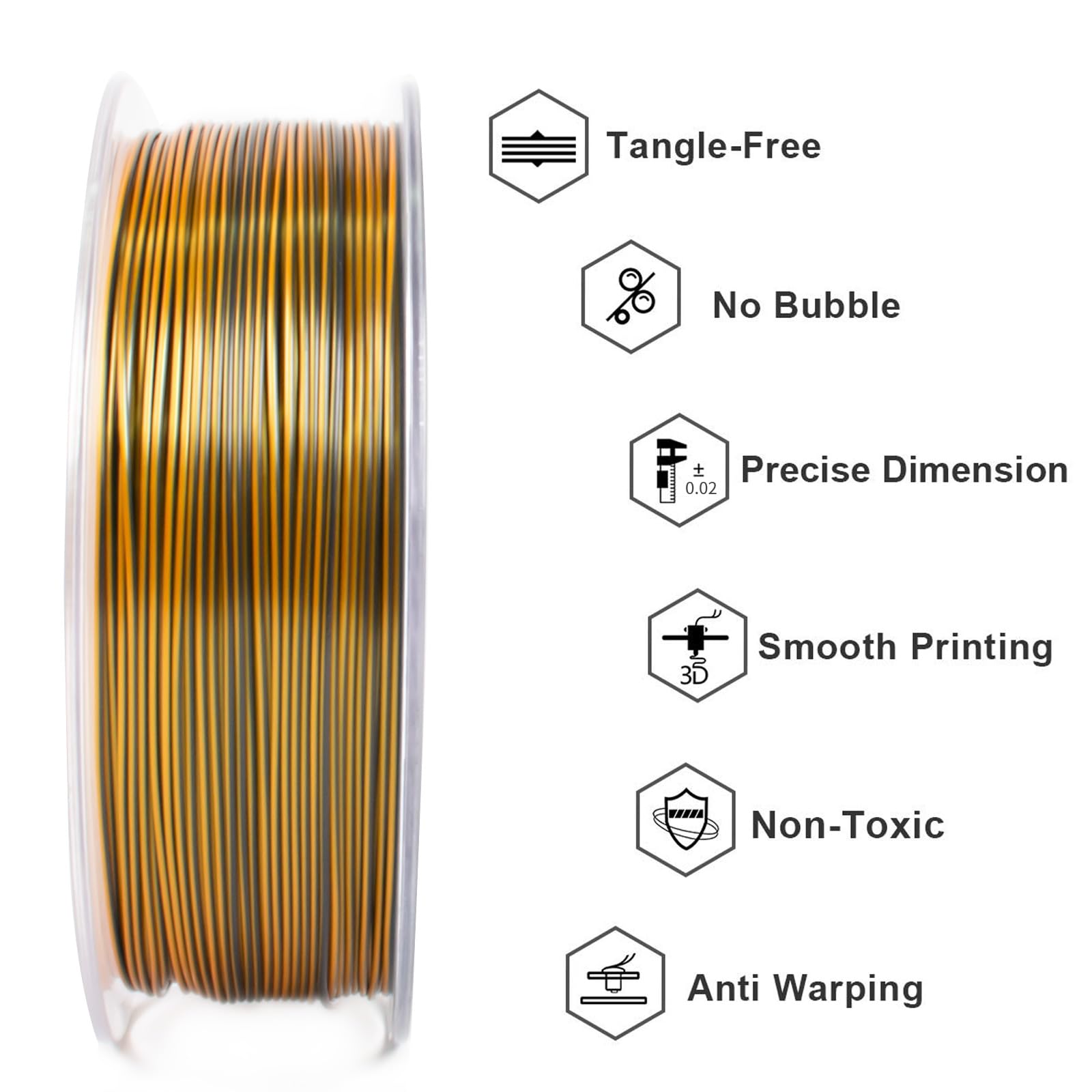 Giantarm Silk Pla 3D Printer Filament, Tri Color 3D Printing Pla Filament 1.75Mm, Shiny Silk Pla, Dimensional Accuracy +/  0.03