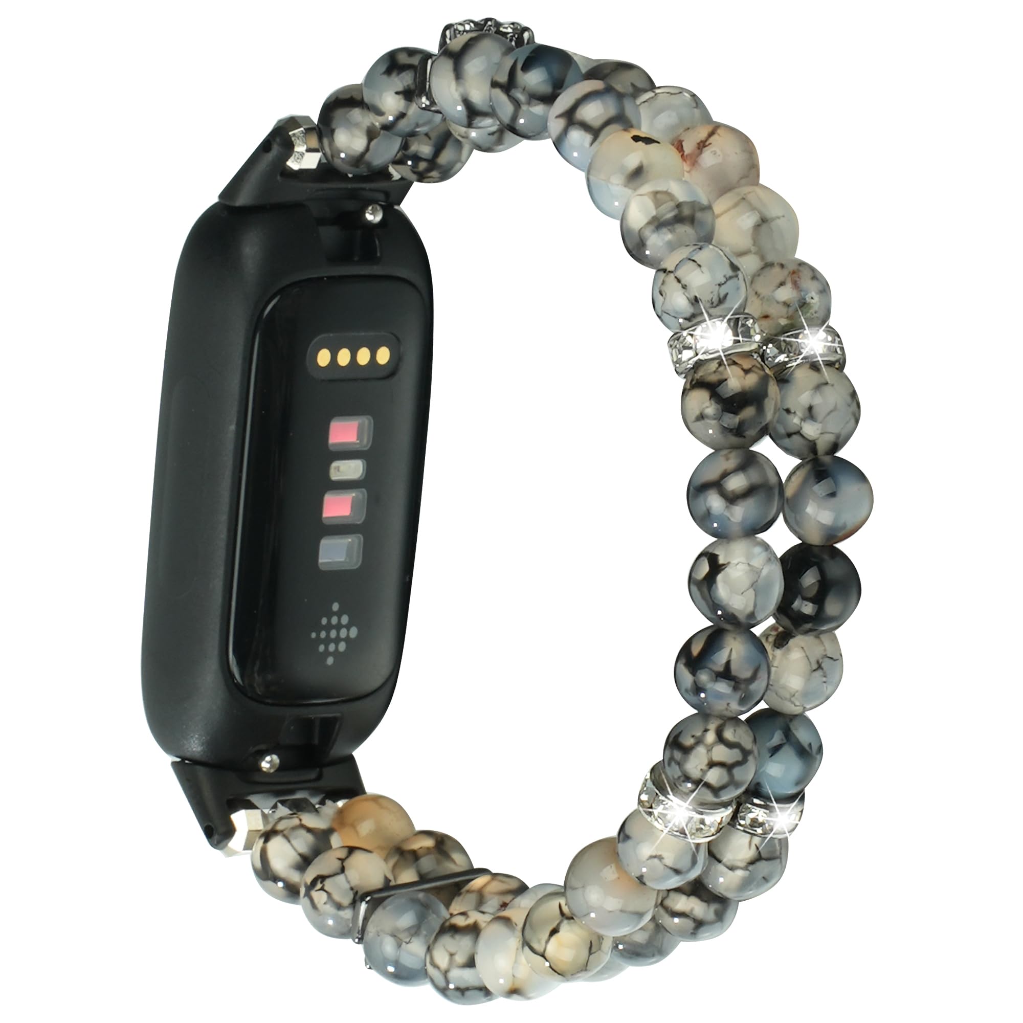 Ilvanya Beaded Bracelet Compatible For Fitbit Inspire 3 For Women,Fashion Handmade Pearl Beads Elastic Stretch Watch Band For Fi