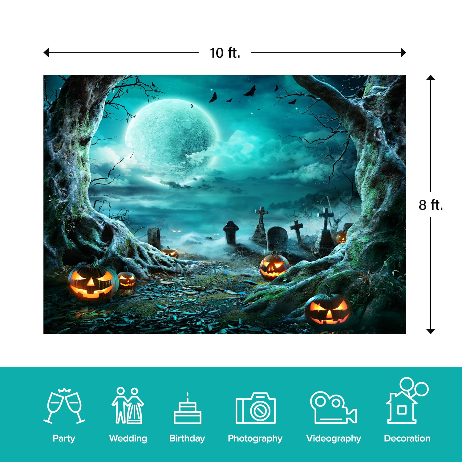 Limostudio 10 X 8 Ft. (Enhanced High Resolution) Large Halloween Backdrop Background, Horror Moon Scary Night Pumpkin Lantern Ce