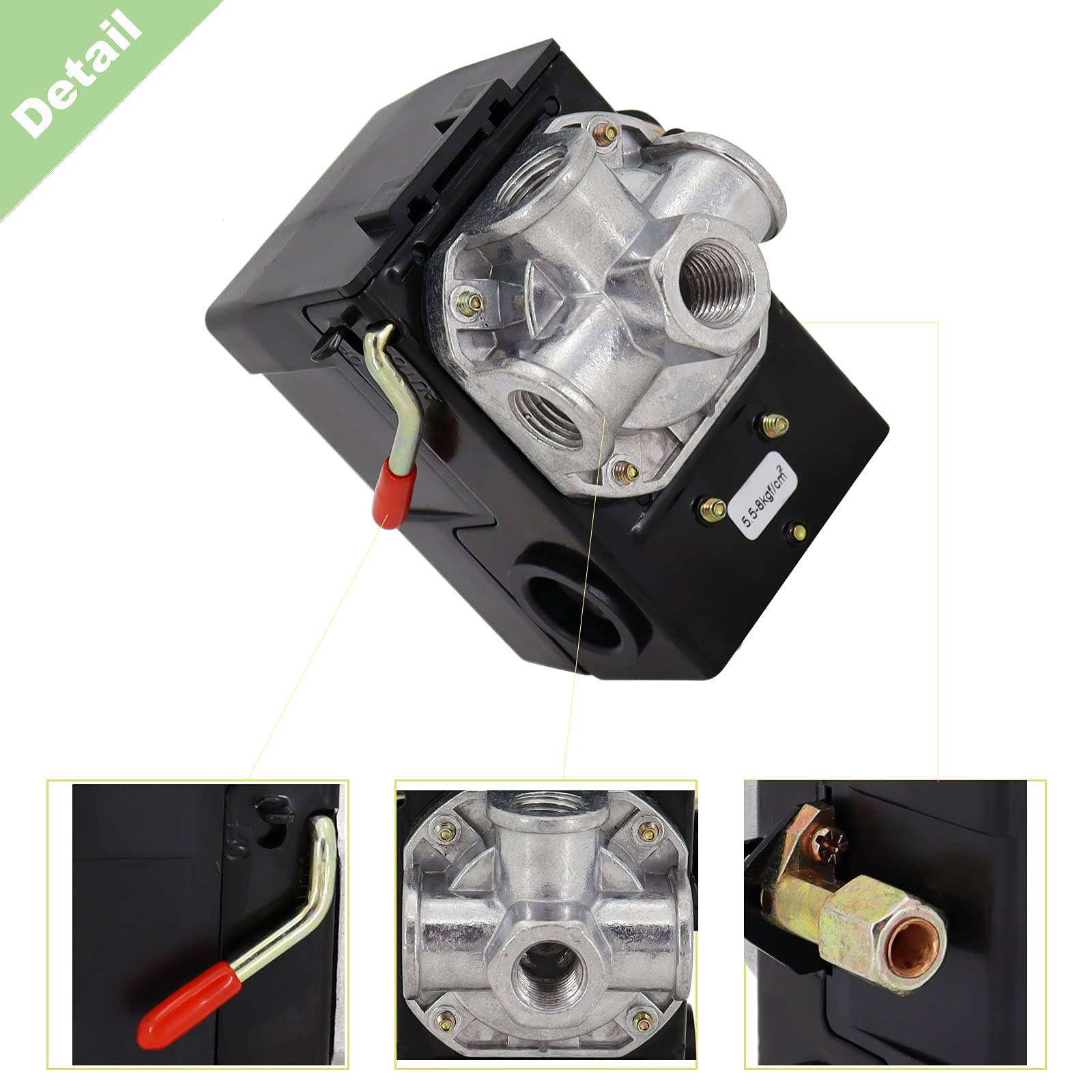 Air Compressor Pressure Switch 95 125 Psi Control Unloader, Lf10 4H 95 125 Psi 20A 4 Port Pressure Control Switch Valve Npt 1/4