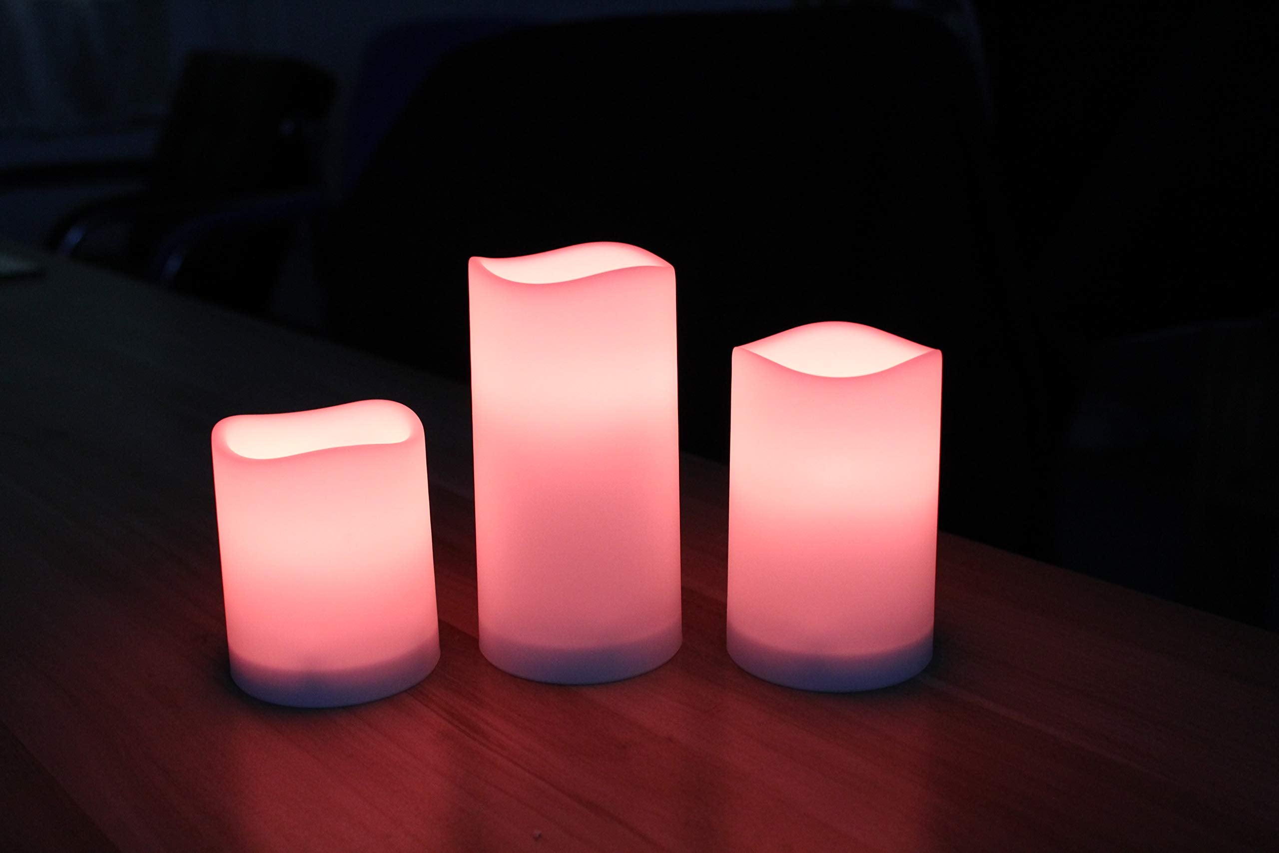 WRalwaysLX Flameless Color Changing LED Candles Set of 3, 2.5" D x H3"/4"/5", Remote Control, Battery Operated, Multicolor Decor