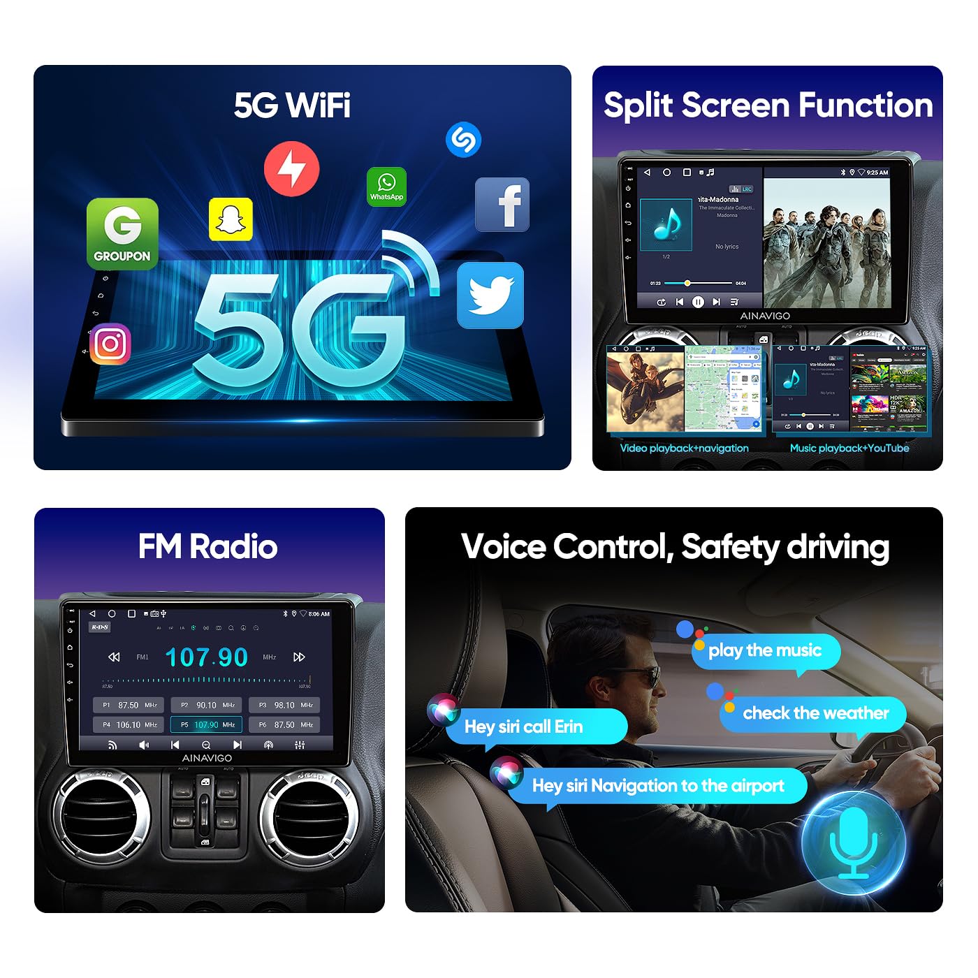 10.2 Inch Car Radio Stereo Upgrade Replacement For Jeep Wrangler Jk Compass Grand Cherokee Dodge Ram With Wireless Carplay/Andro