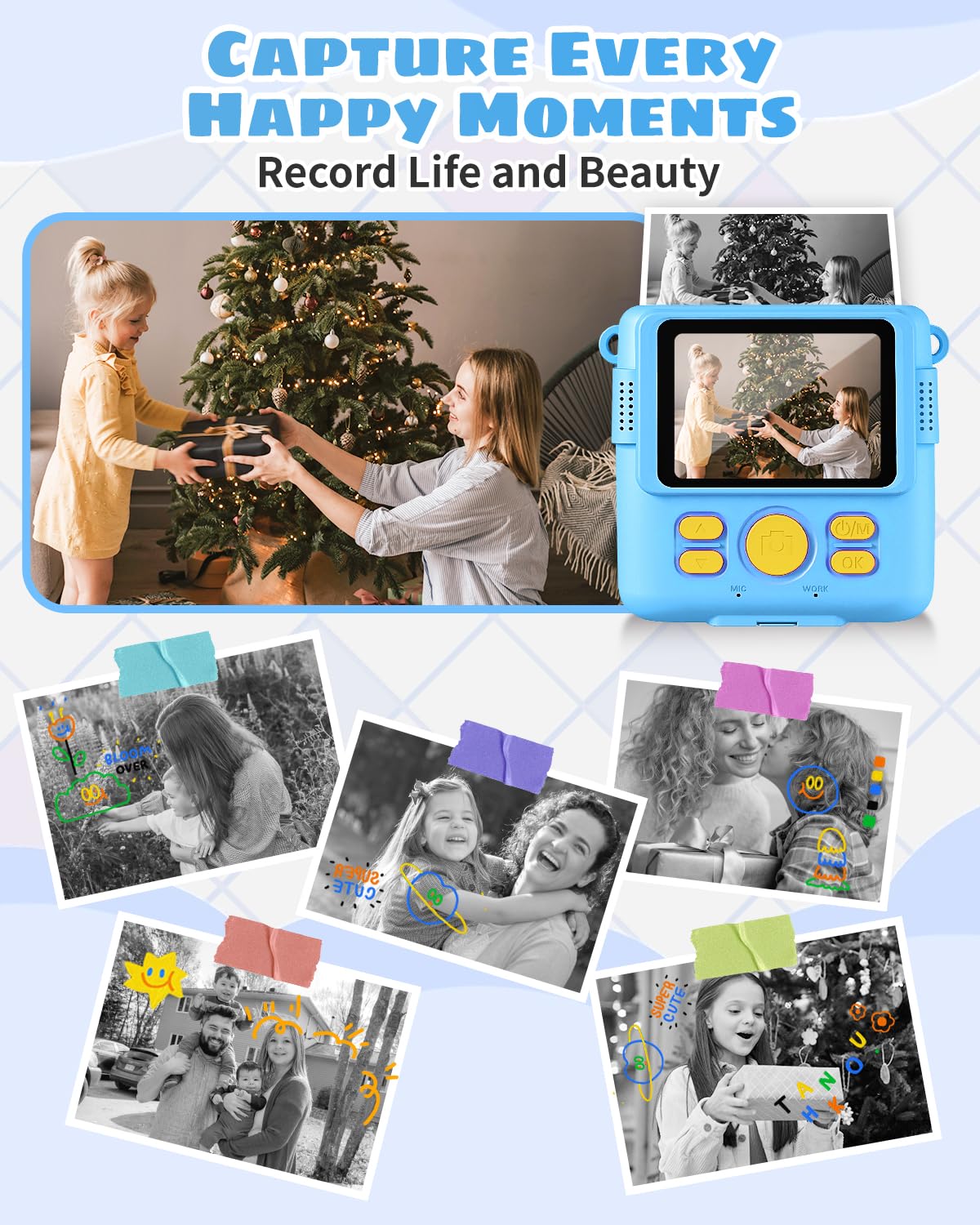 Weefun Kids Camera  Instant Print Camera 1080P 2.4 Inch Screen Digital Children Video Camcorder Camera With 16X Digital Zoom, 32