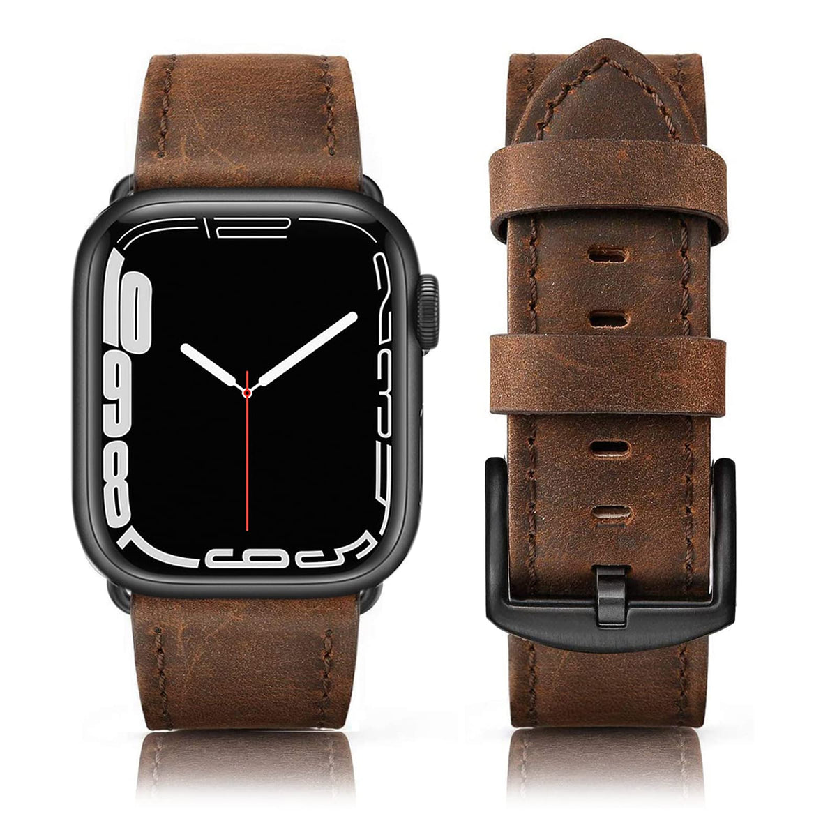 Swees Leather Band Compatible With Apple Watch Bands 45Mm 42Mm 44Mm Men Women, Vintage Genuine Leather Wristband Replacement Ban