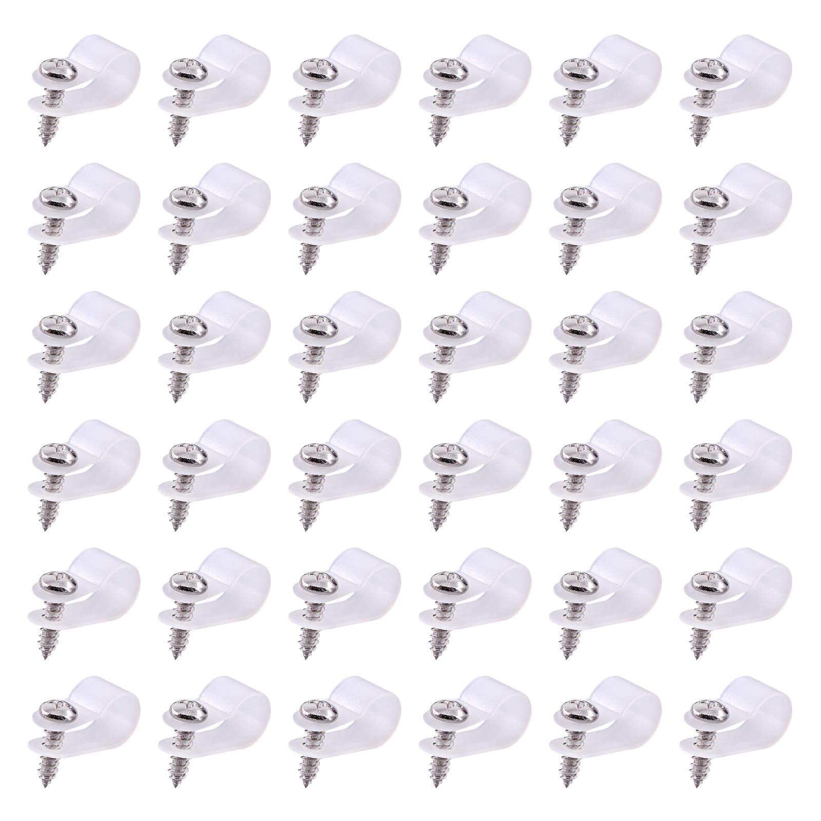 Swpeet 60 Pack White 3/8 Inch Nylon Plastic R Type Cable Clips Clamp Kit, Nylon Screw Mounting Cord Fastener Clips With 60 Pack